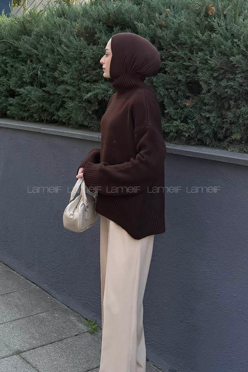 Lamelif Basic Triko Kazak Acı Kahve