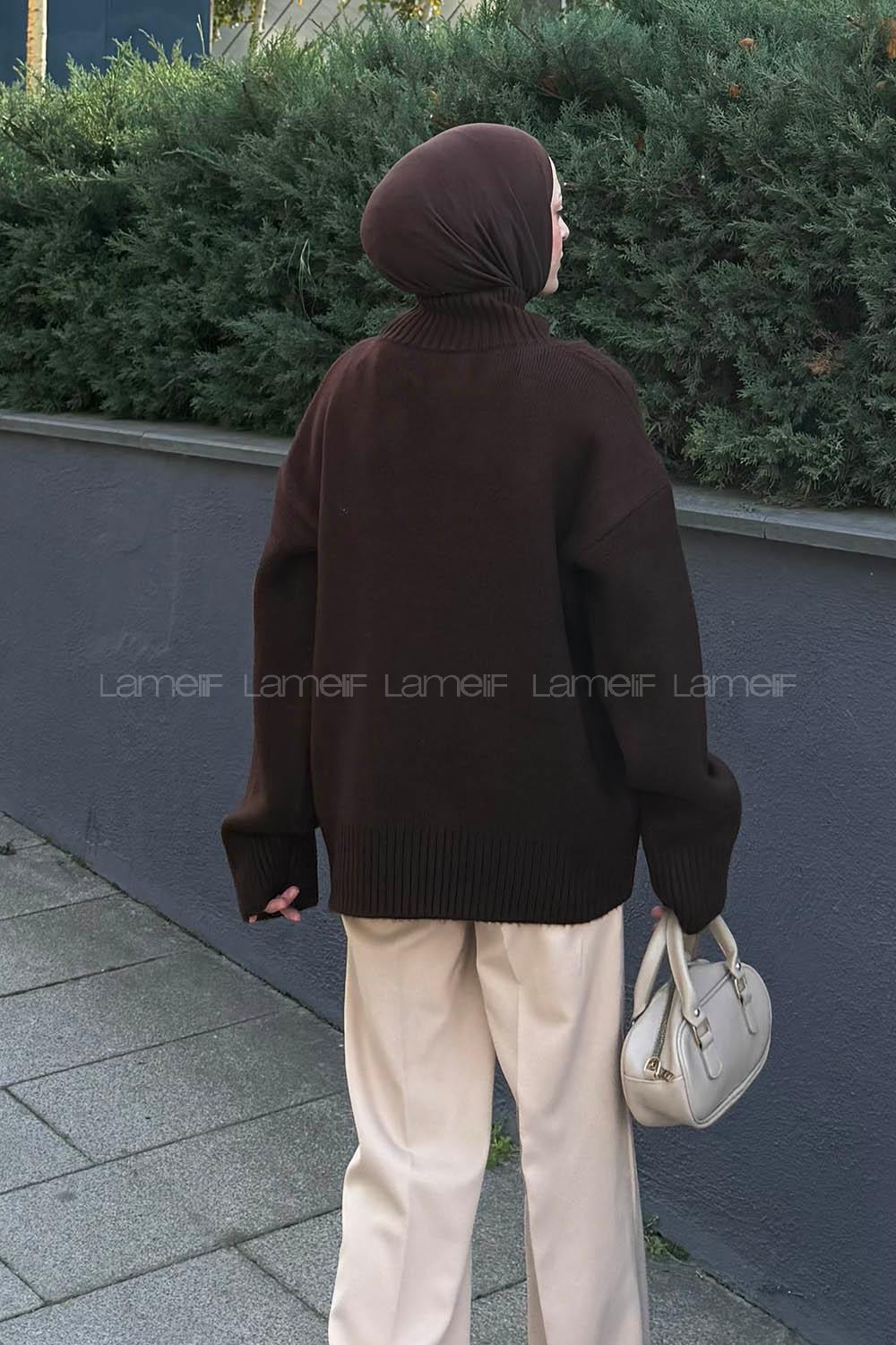 Lamelif Basic Triko Kazak Acı Kahve