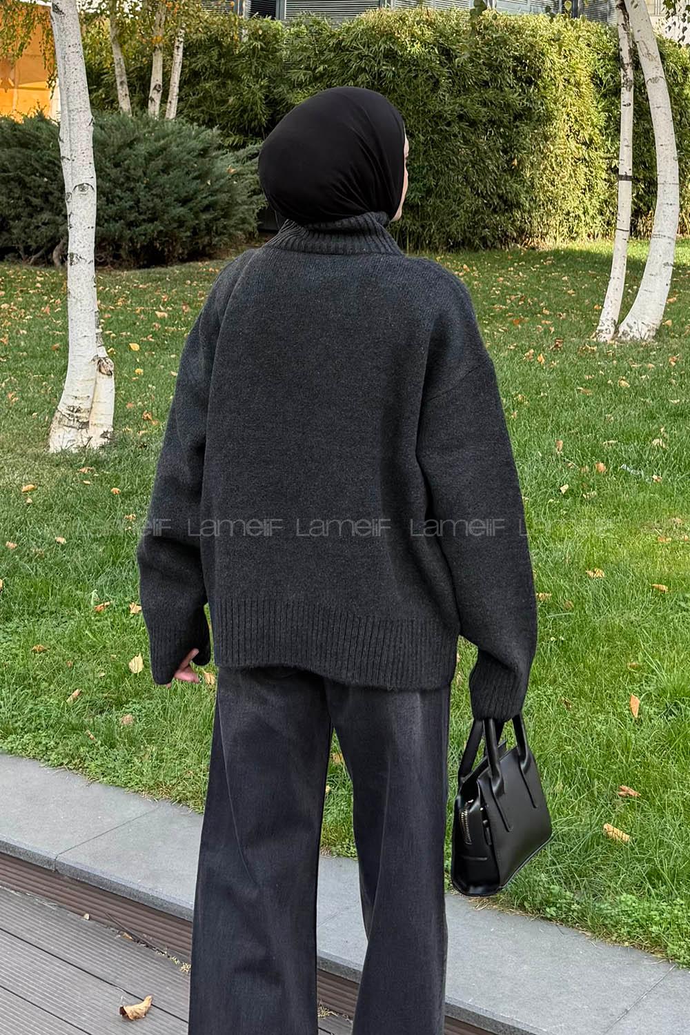 Lamelif Basic Triko Kazak Antrasit