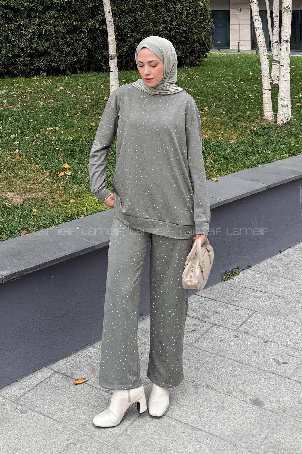 Khaki Crew Neck Long Arm Cotton Regular Trousers Comfortable Suit