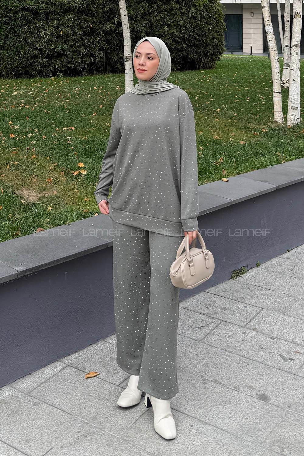 Khaki Crew Neck Long Arm Cotton Regular Trousers Comfortable Suit