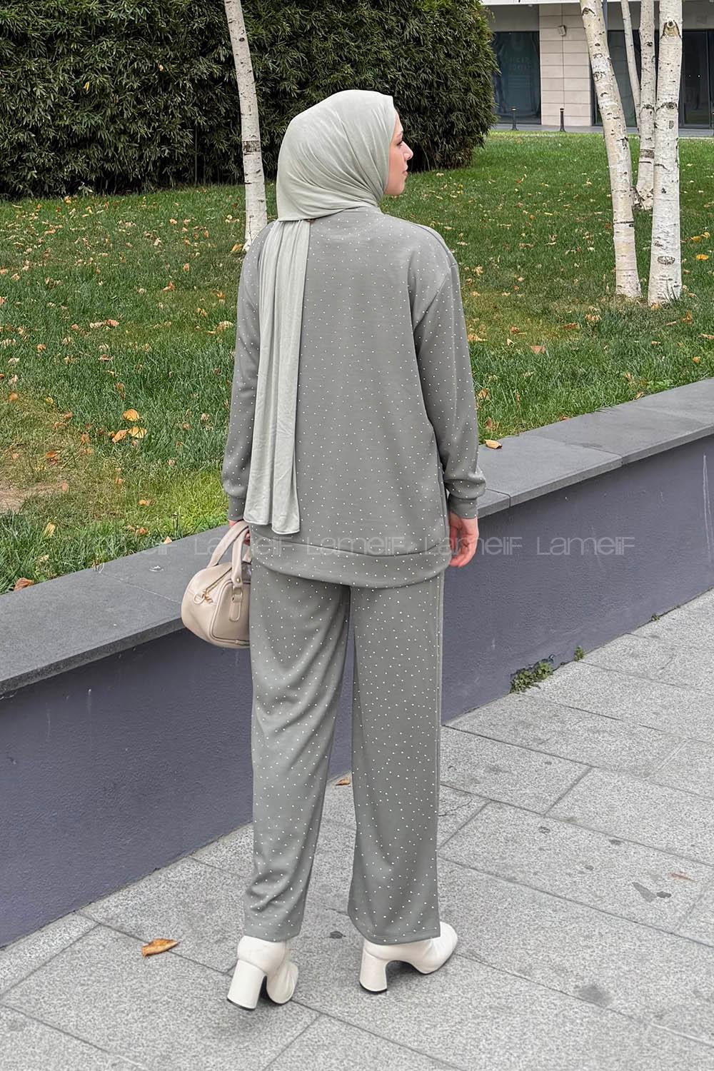 Khaki Crew Neck Long Arm Cotton Regular Trousers Comfortable Suit