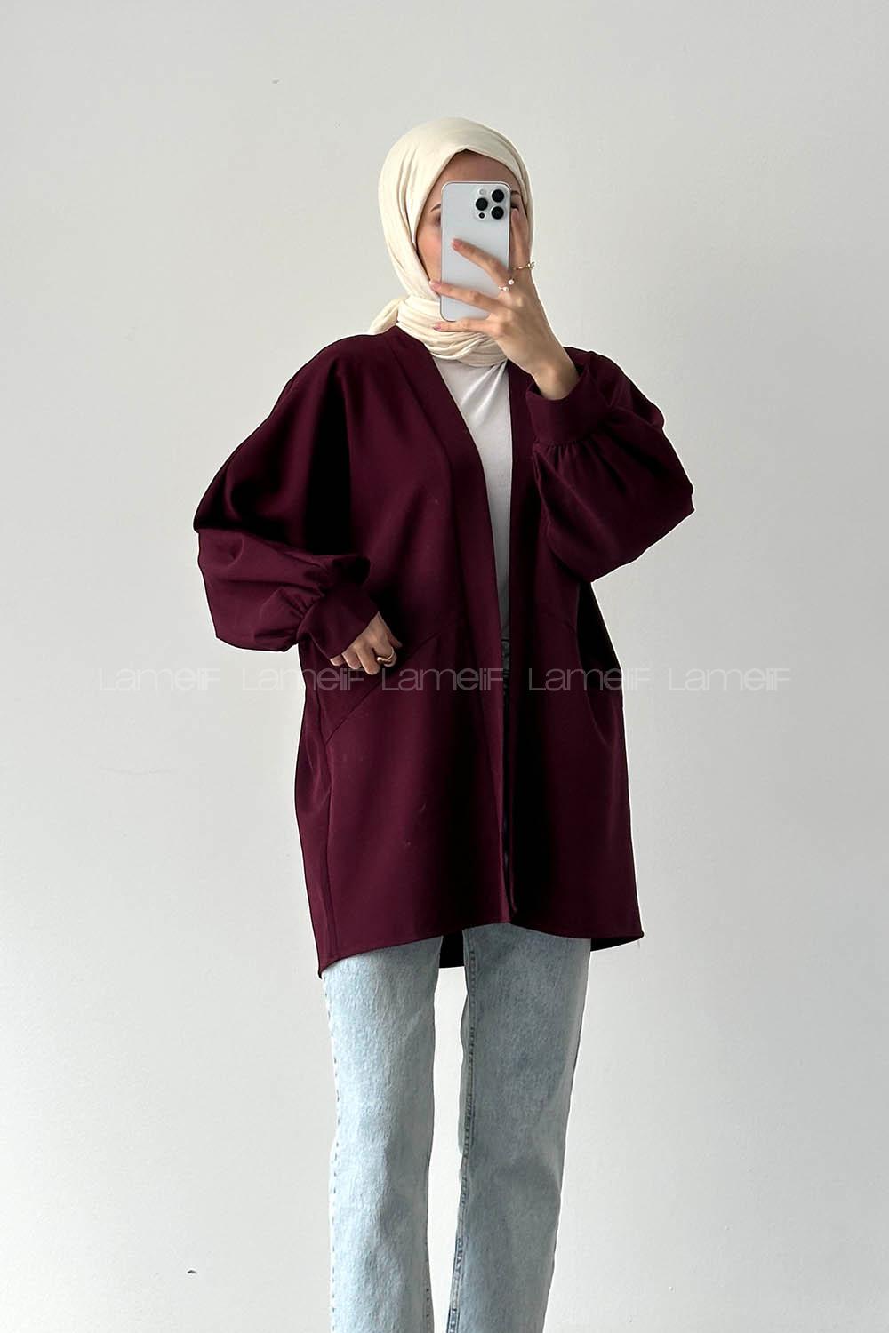 Claret Red V Neck Long Arm Cotton Atlas Cardigan
