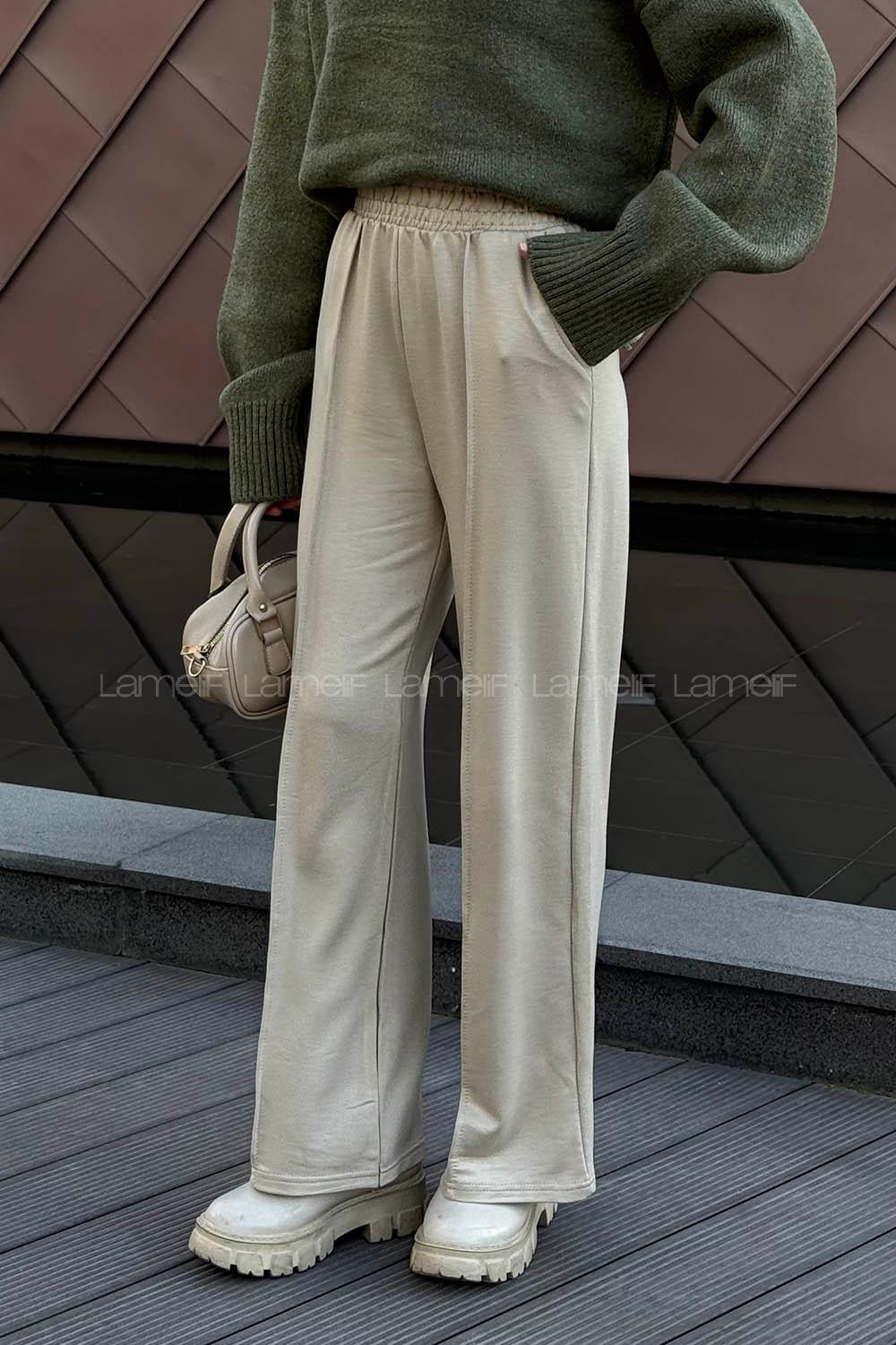 Lamelif Çıma Detaylı Eşofman Altı Taş Rengi