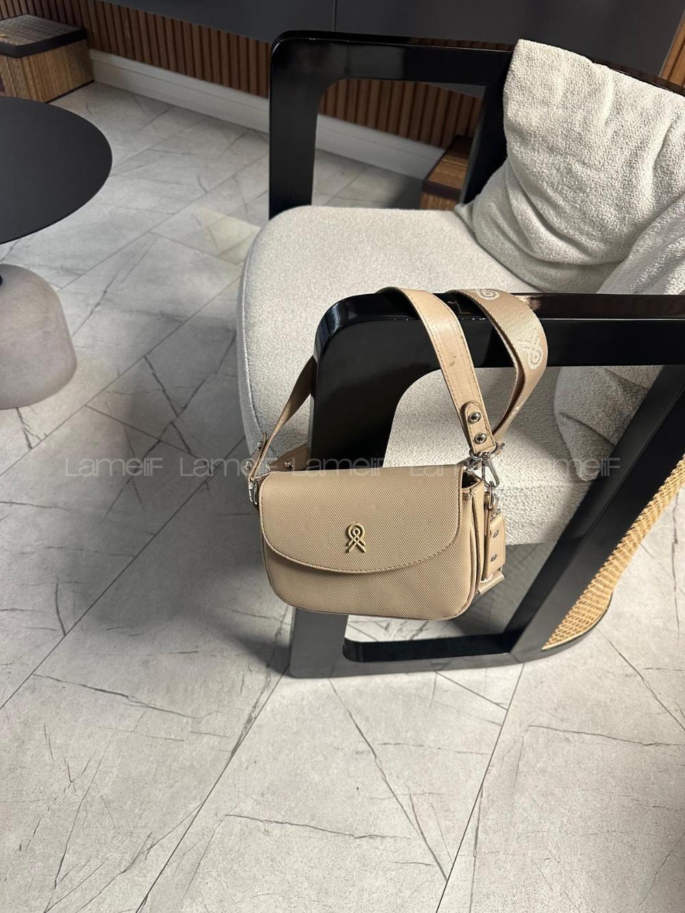 Lamelif Çok Bölmeli Kadın Çapraz Çanta Vizonrengi