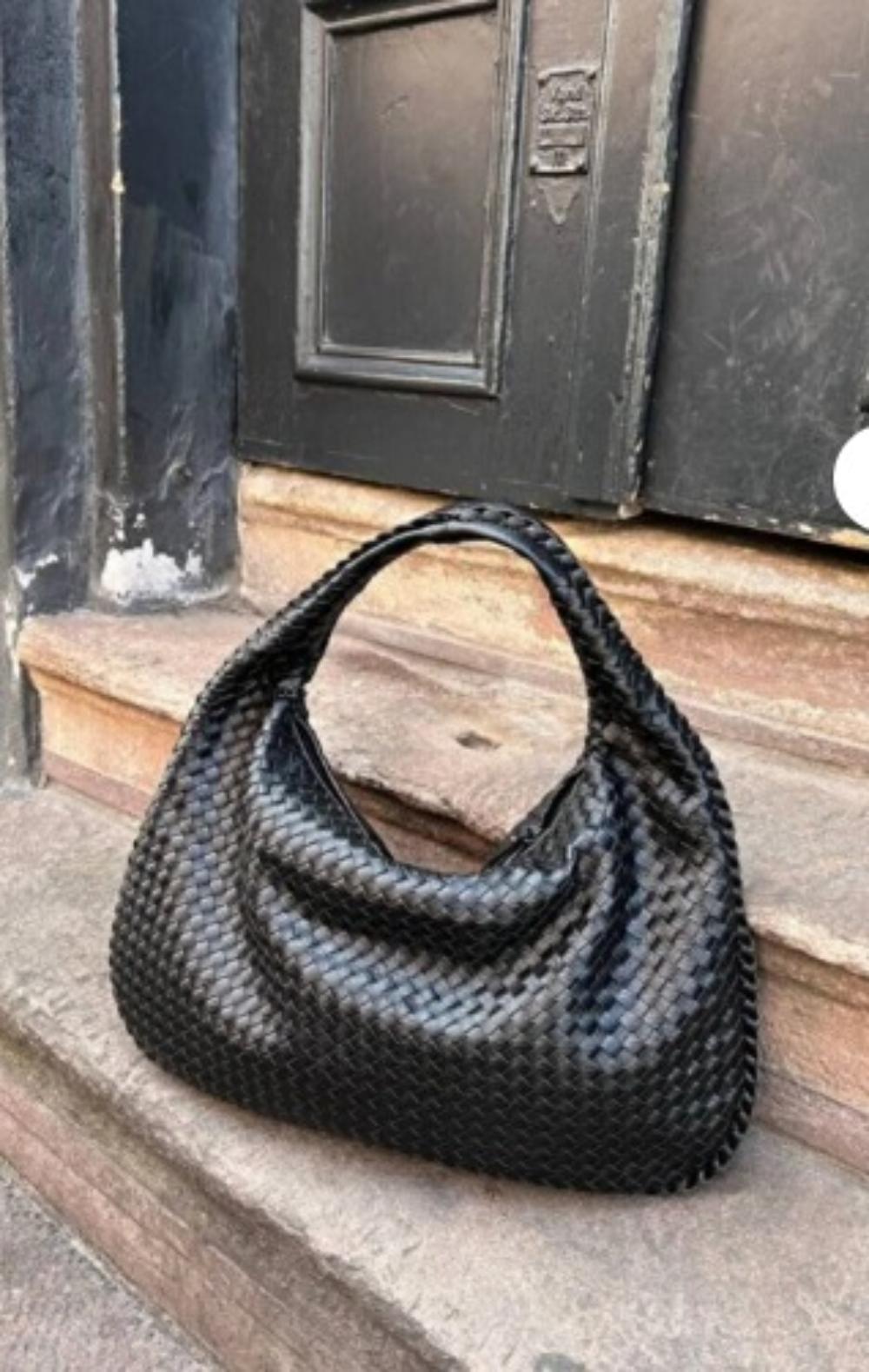 Lamelif Kadın Örgü Detay Büyük Boy Omuz ve Tote Çanta Siyah