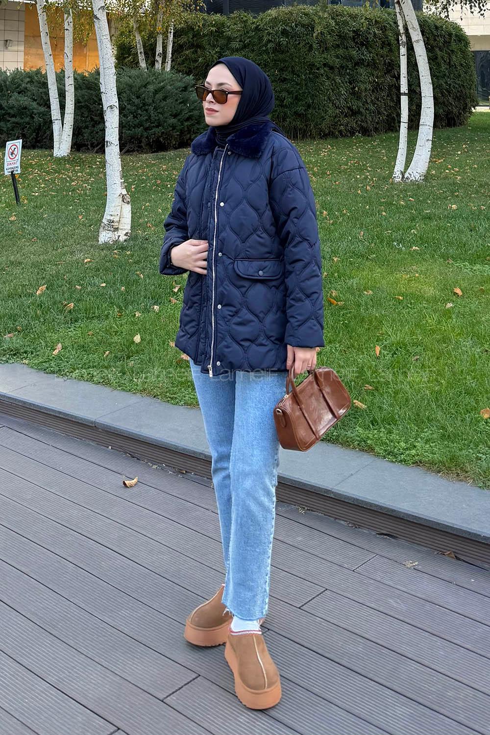 Navy Blue Normal Neck Long Arm Coat