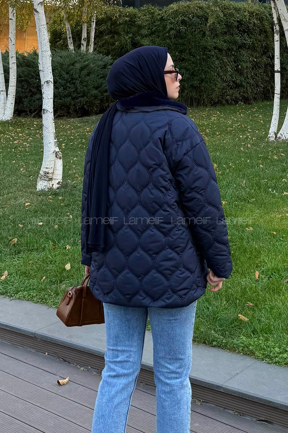 Navy Blue Normal Neck Long Arm Coat