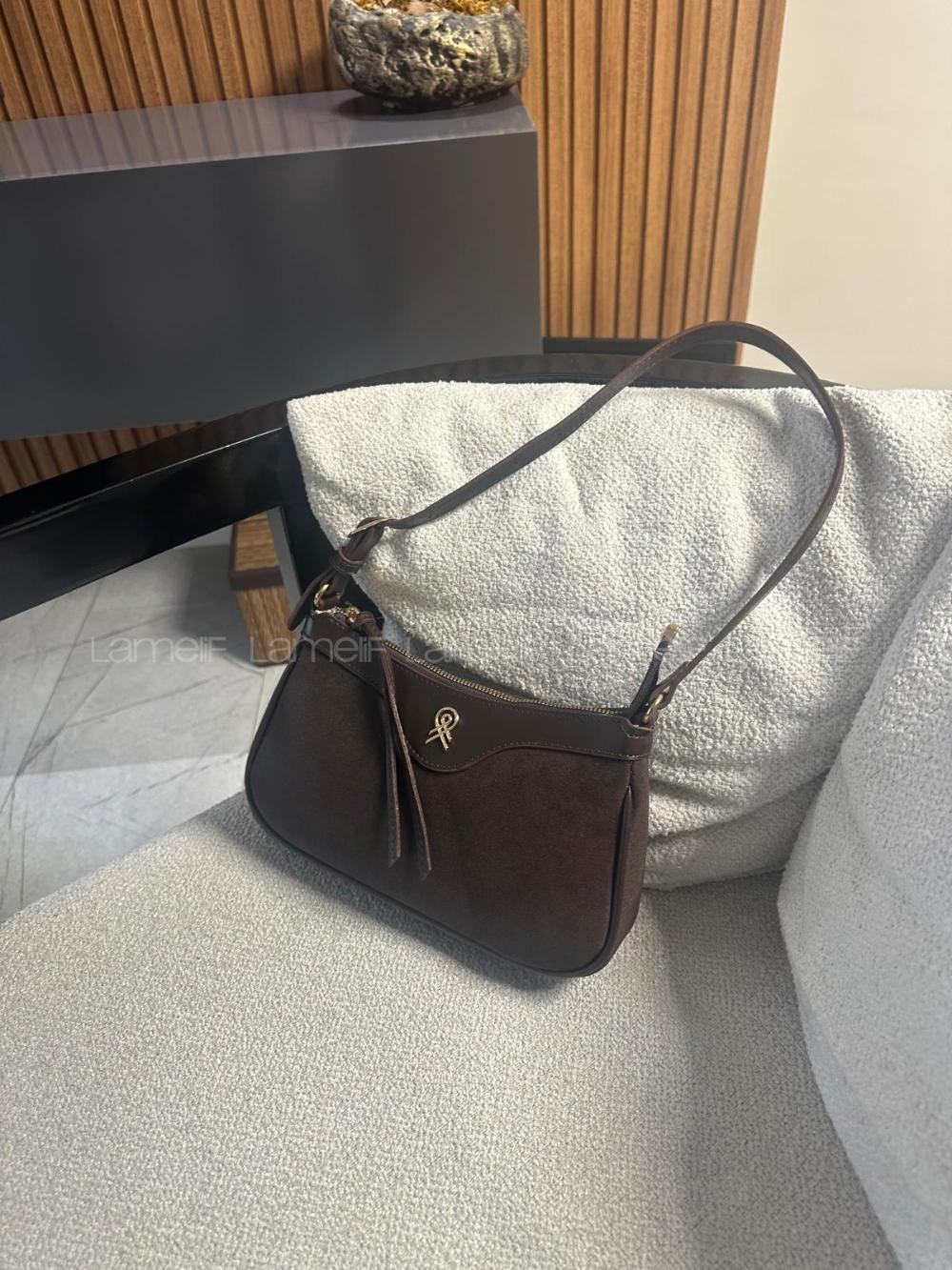 Lamelif Ophidia Süet  Kadın Çanta -Acı Kahve