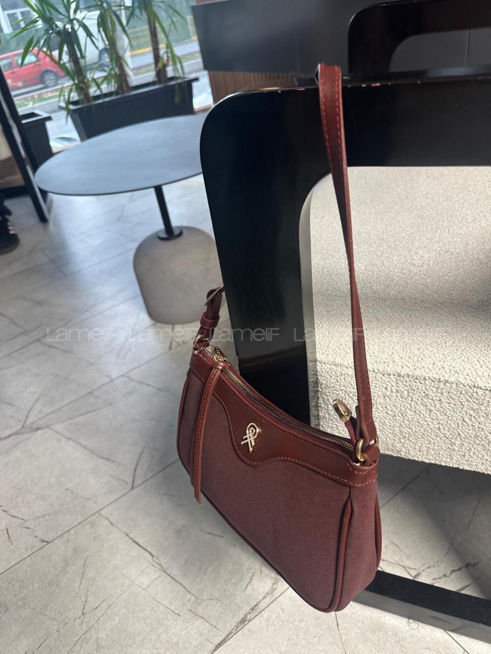 Lamelif Ophidia Süet  Kadın Çanta -Bordo
