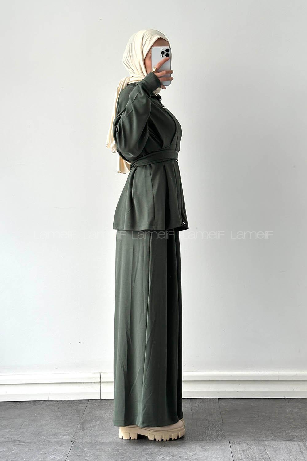 Lamelif Pile Detaylı Takım Haki