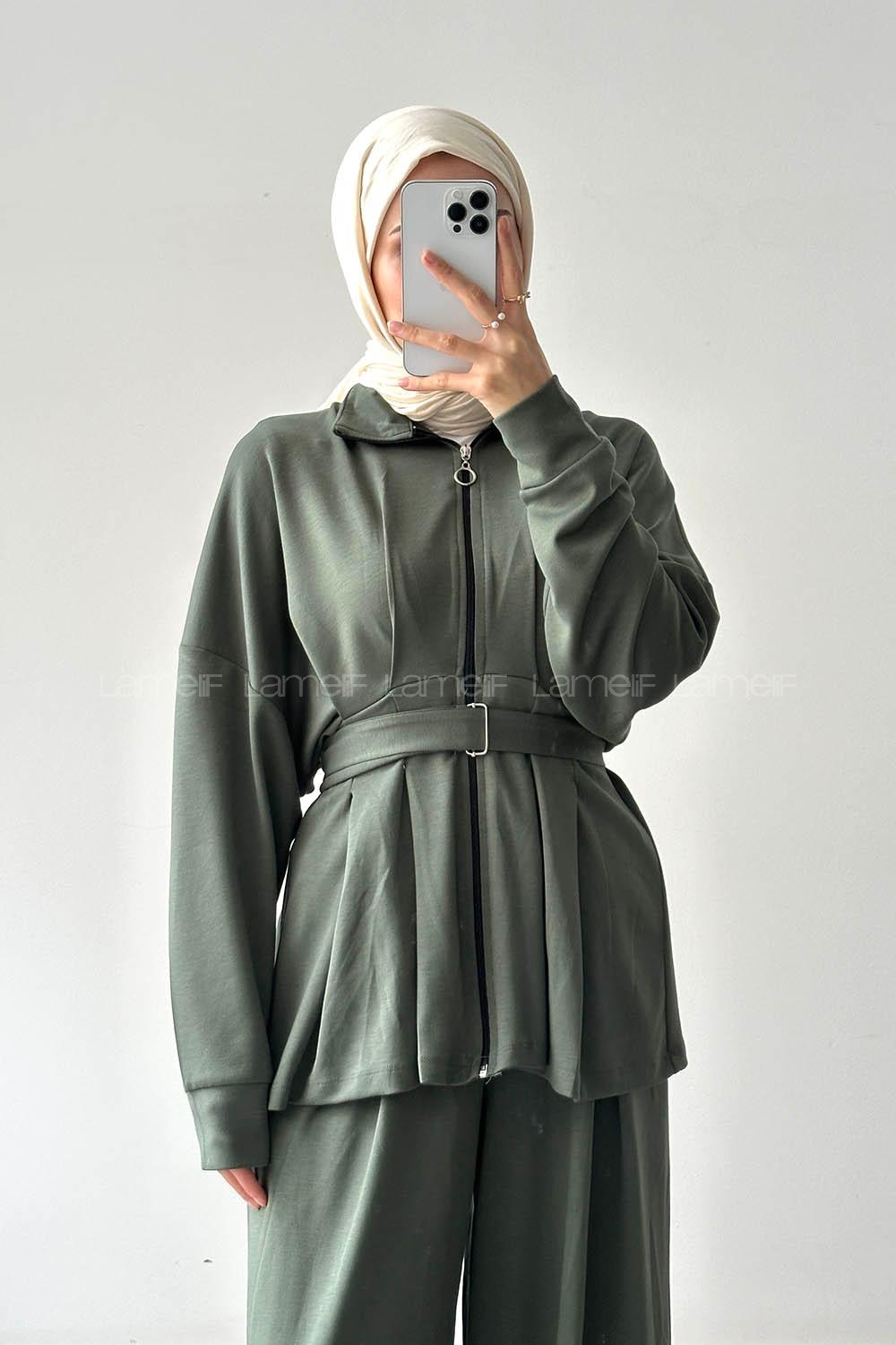 Lamelif Pile Detaylı Takım Haki