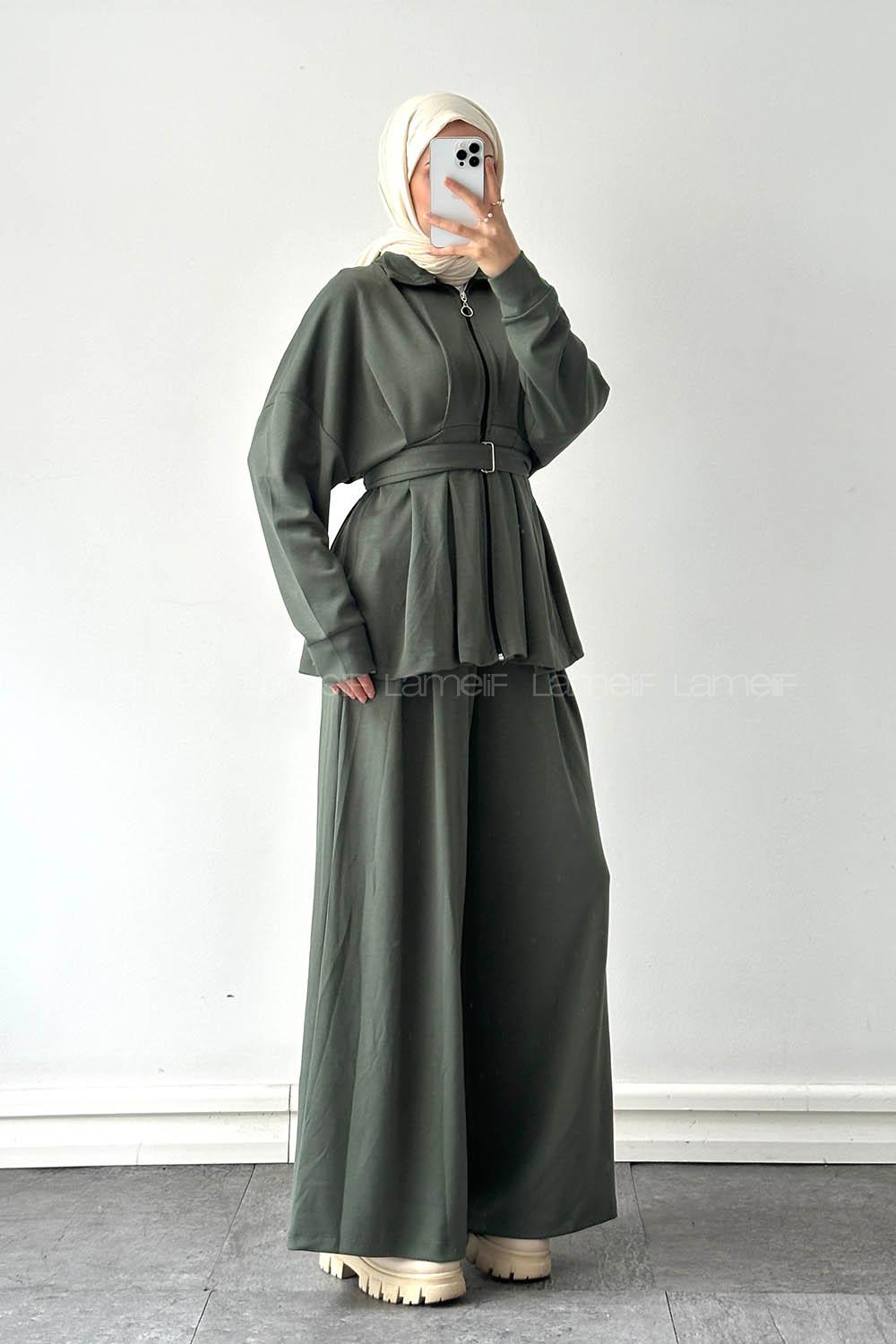 Lamelif Pile Detaylı Takım Haki