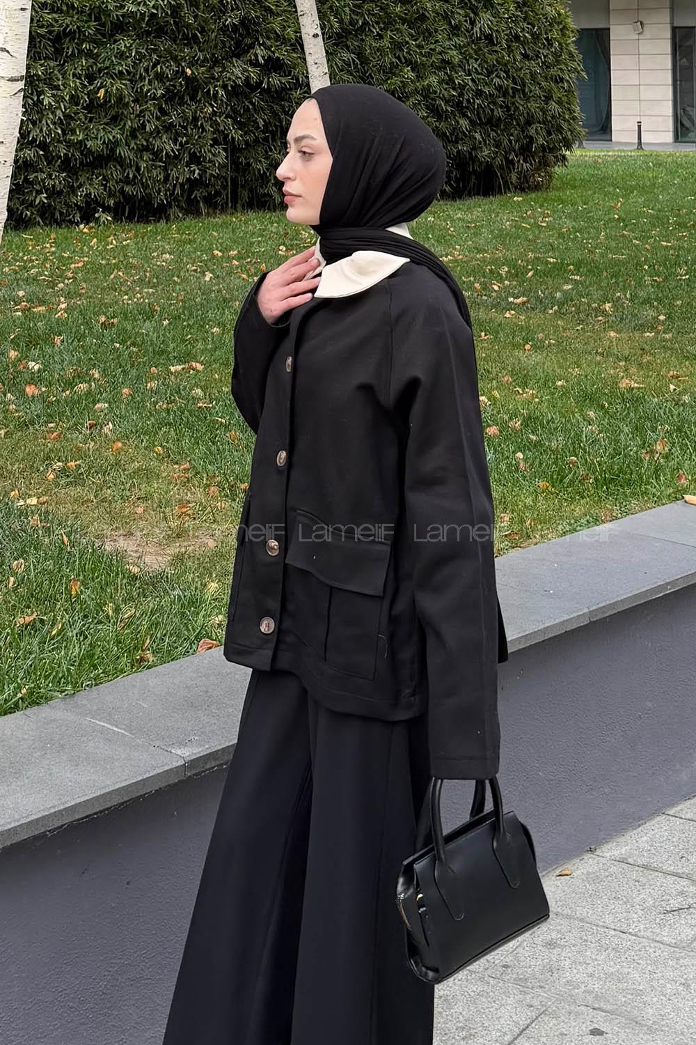 Black Shirt Collar Long Arm Cotton Jacket