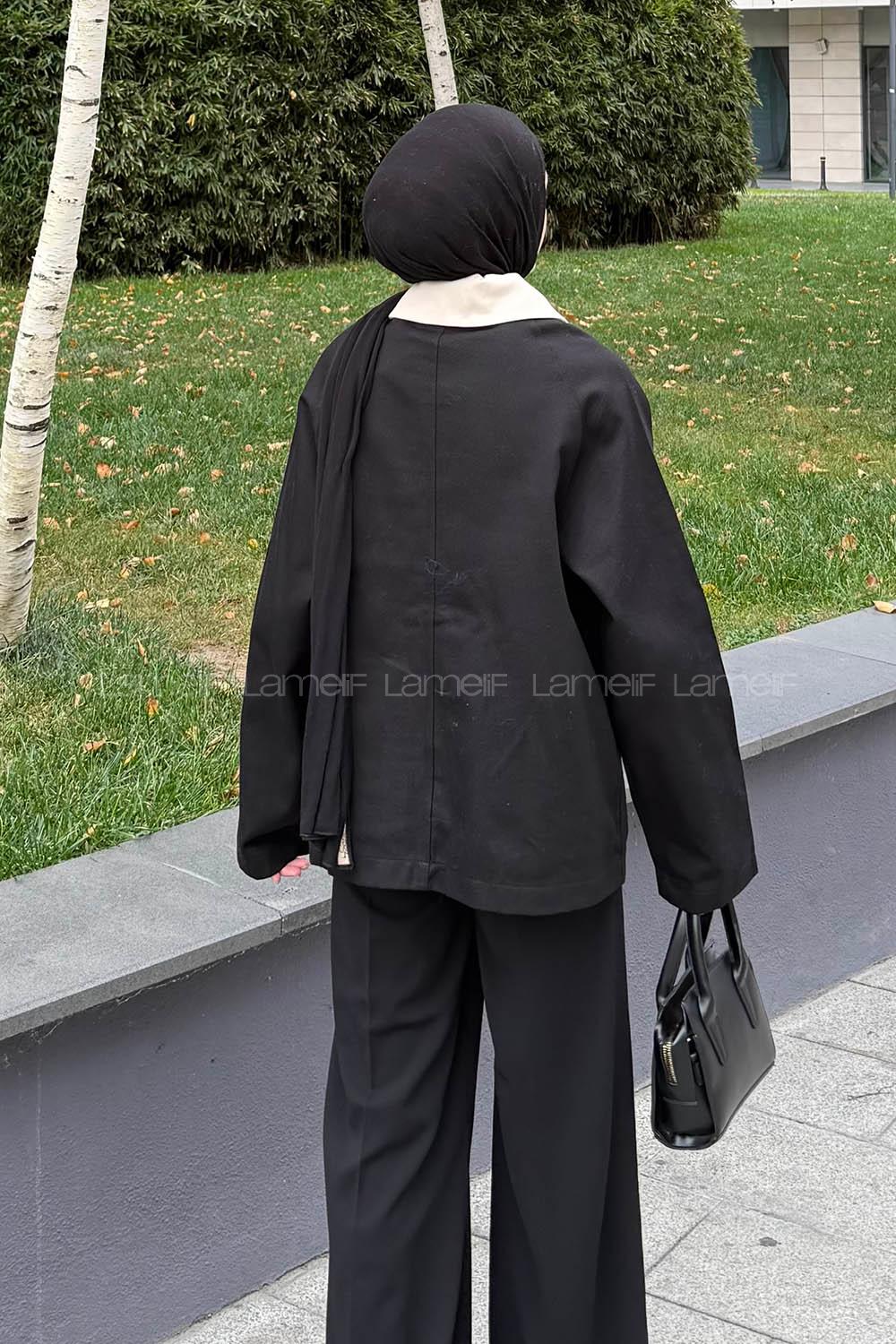 Black Shirt Collar Long Arm Cotton Jacket