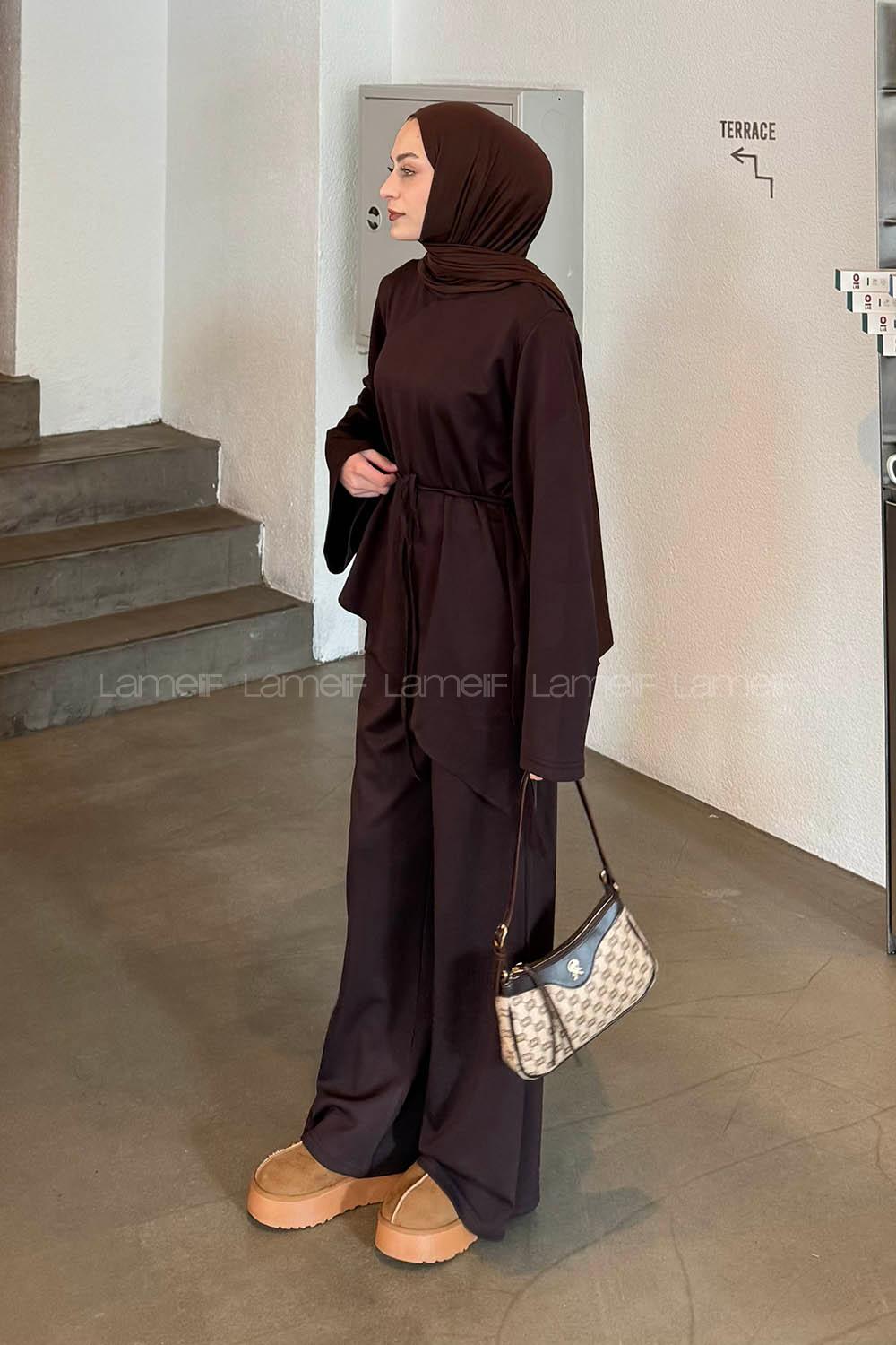 Bitter Brown Crew Neck Long Arm Cotton Regular Trousers Comfortable Suit