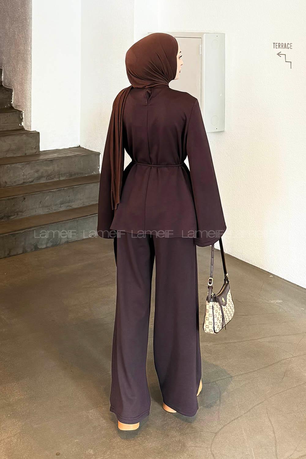 Bitter Brown Crew Neck Long Arm Cotton Regular Trousers Comfortable Suit