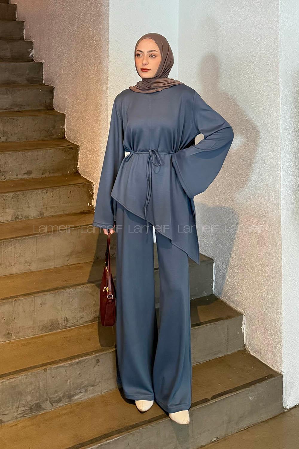 Anthracite Crew Neck Long Arm Cotton Regular Trousers Comfortable Suit