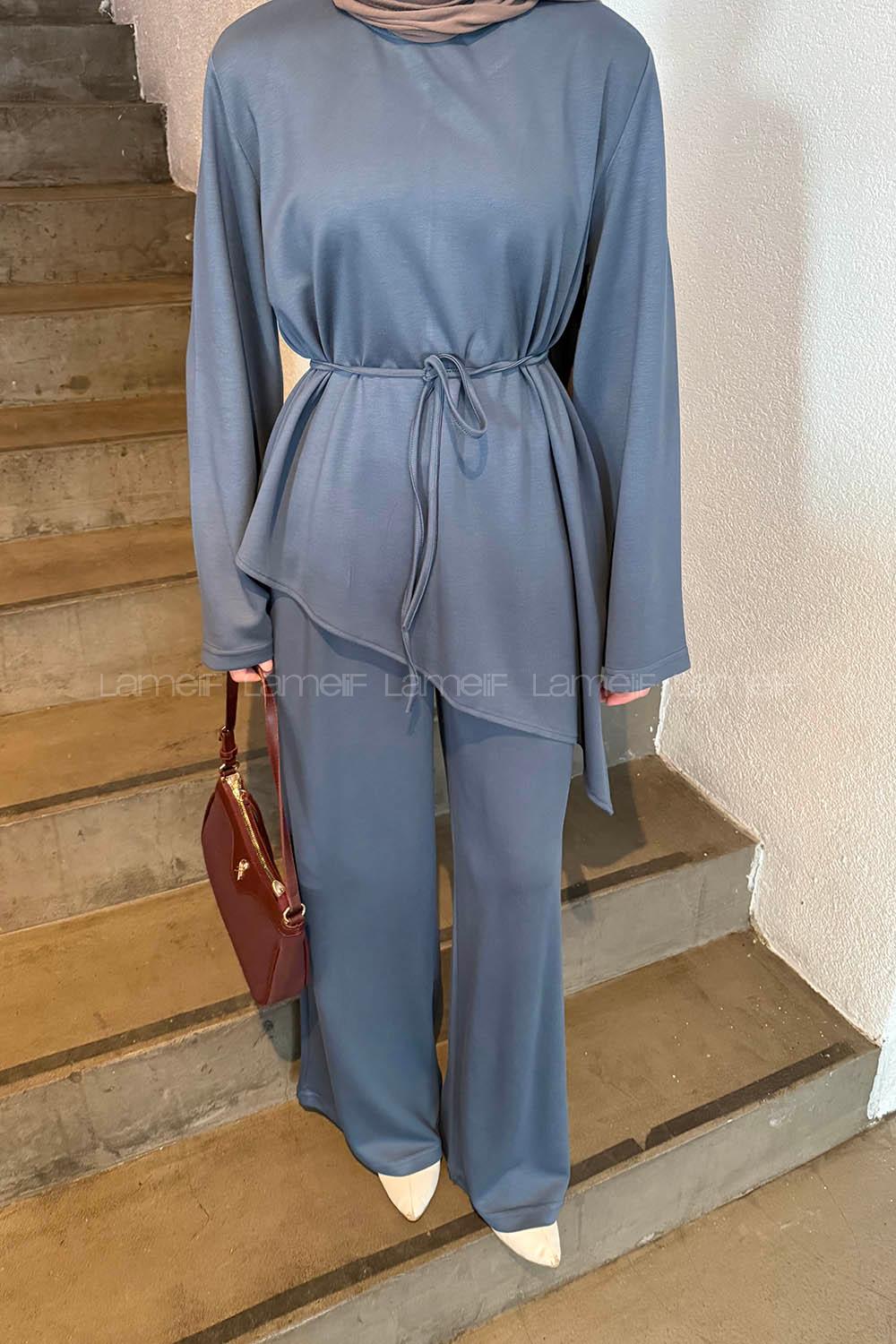 Anthracite Crew Neck Long Arm Cotton Regular Trousers Comfortable Suit