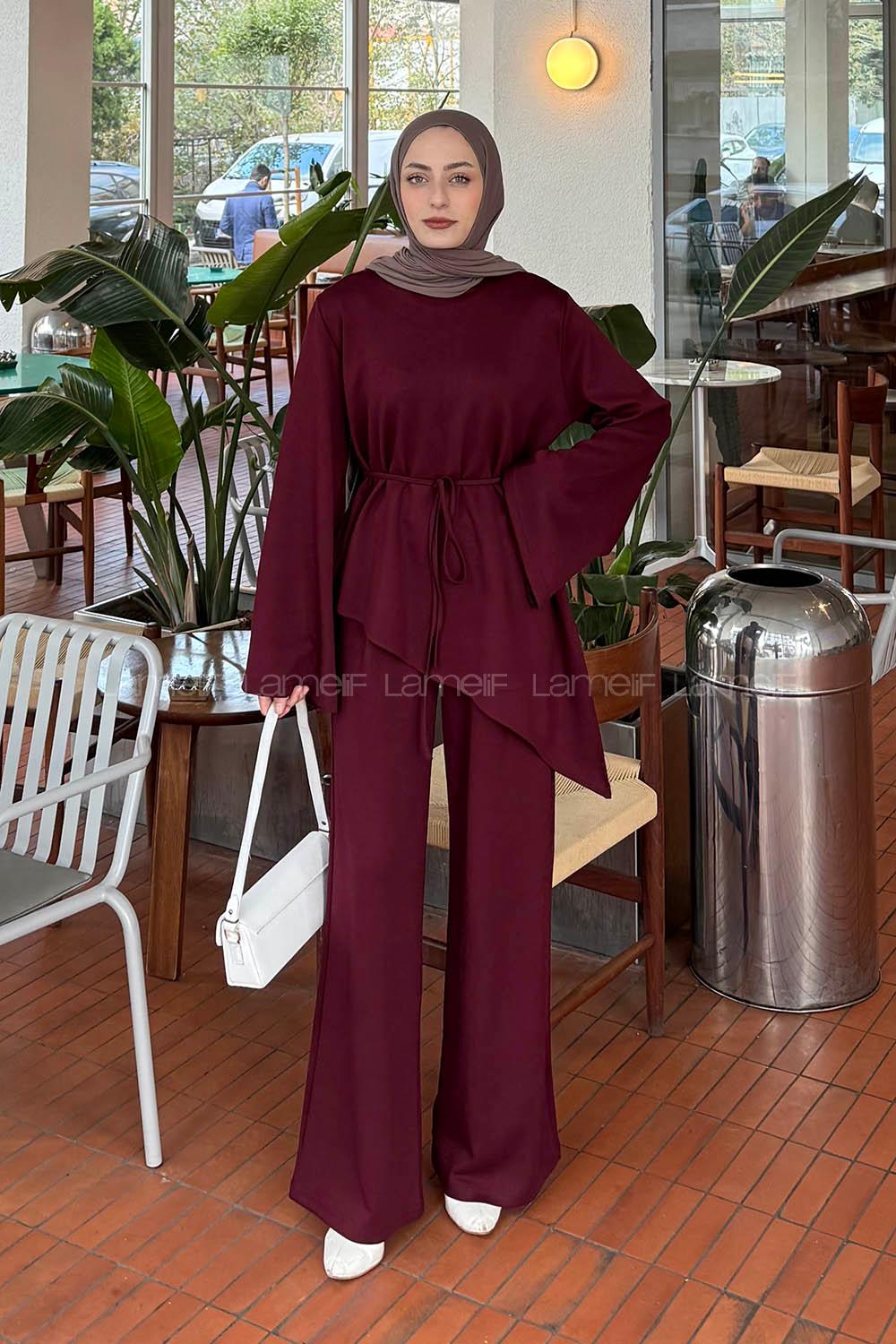 Lamelif Asimetrik Oyhso Takım Bordo