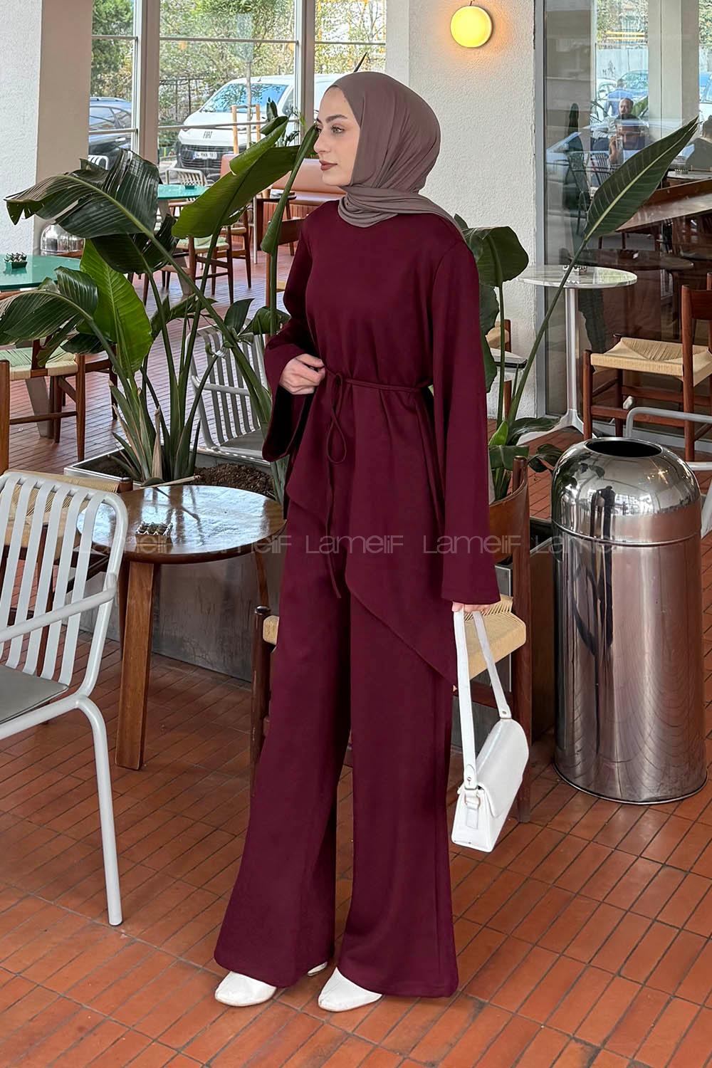 Lamelif Asimetrik Oyhso Takım Bordo