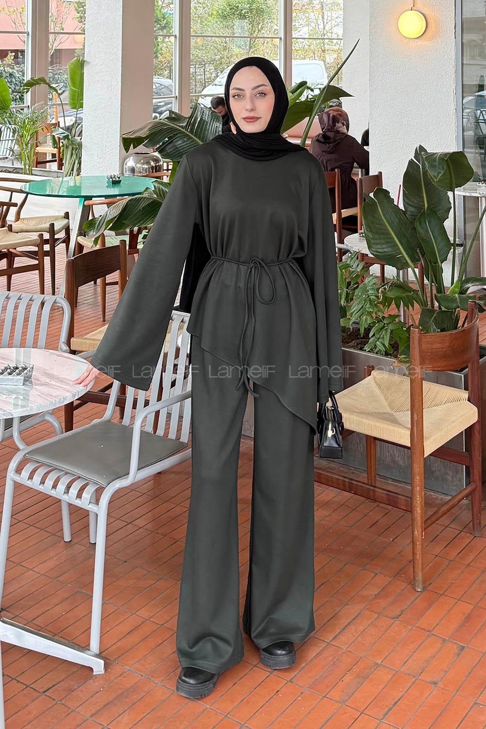 Khaki Crew Neck Long Arm Cotton Regular Trousers Comfortable Suit