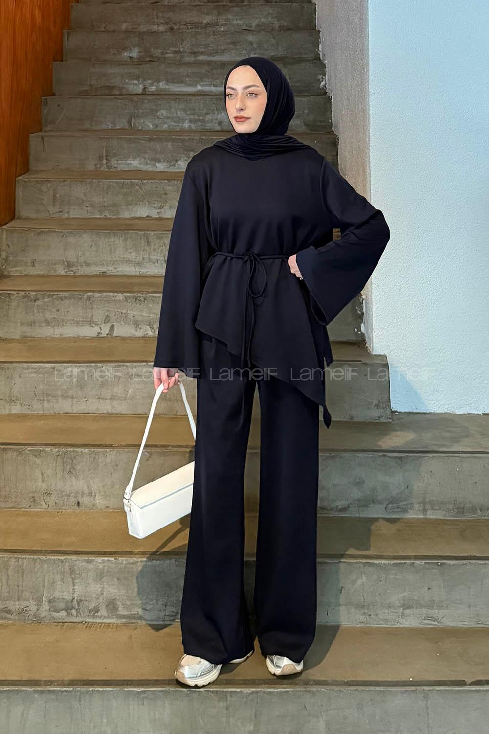 Navy Blue Crew Neck Long Arm Cotton Regular Trousers Comfortable Suit