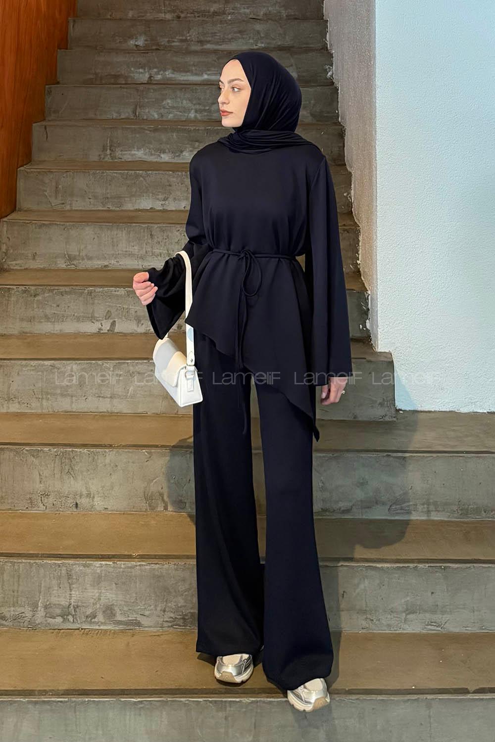 Navy Blue Crew Neck Long Arm Cotton Regular Trousers Comfortable Suit