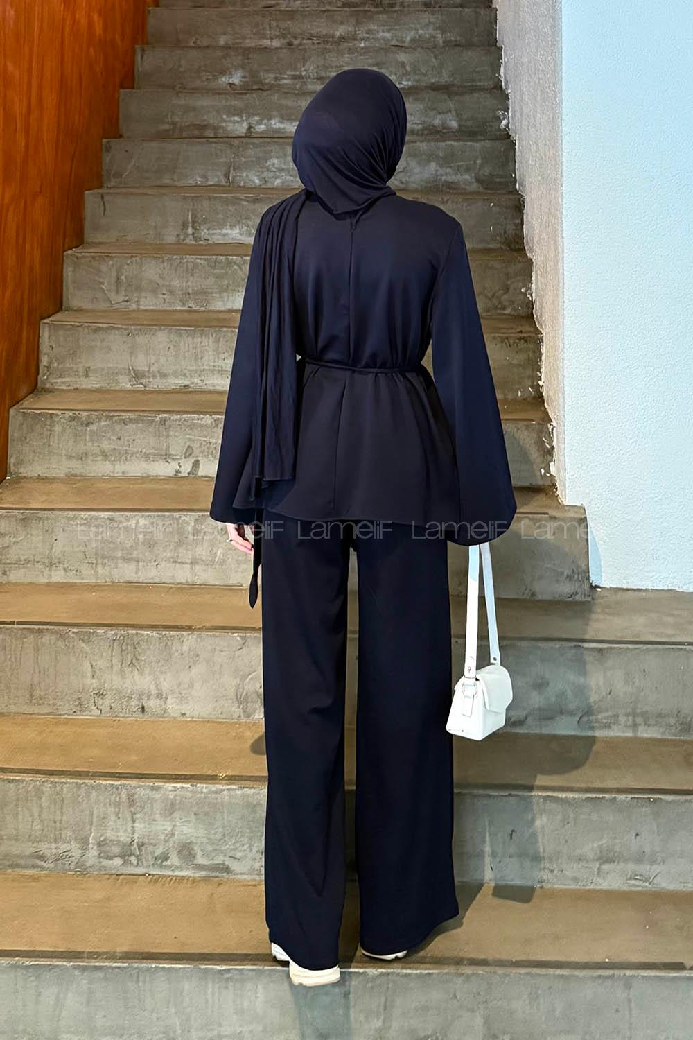 Navy Blue Crew Neck Long Arm Cotton Regular Trousers Comfortable Suit