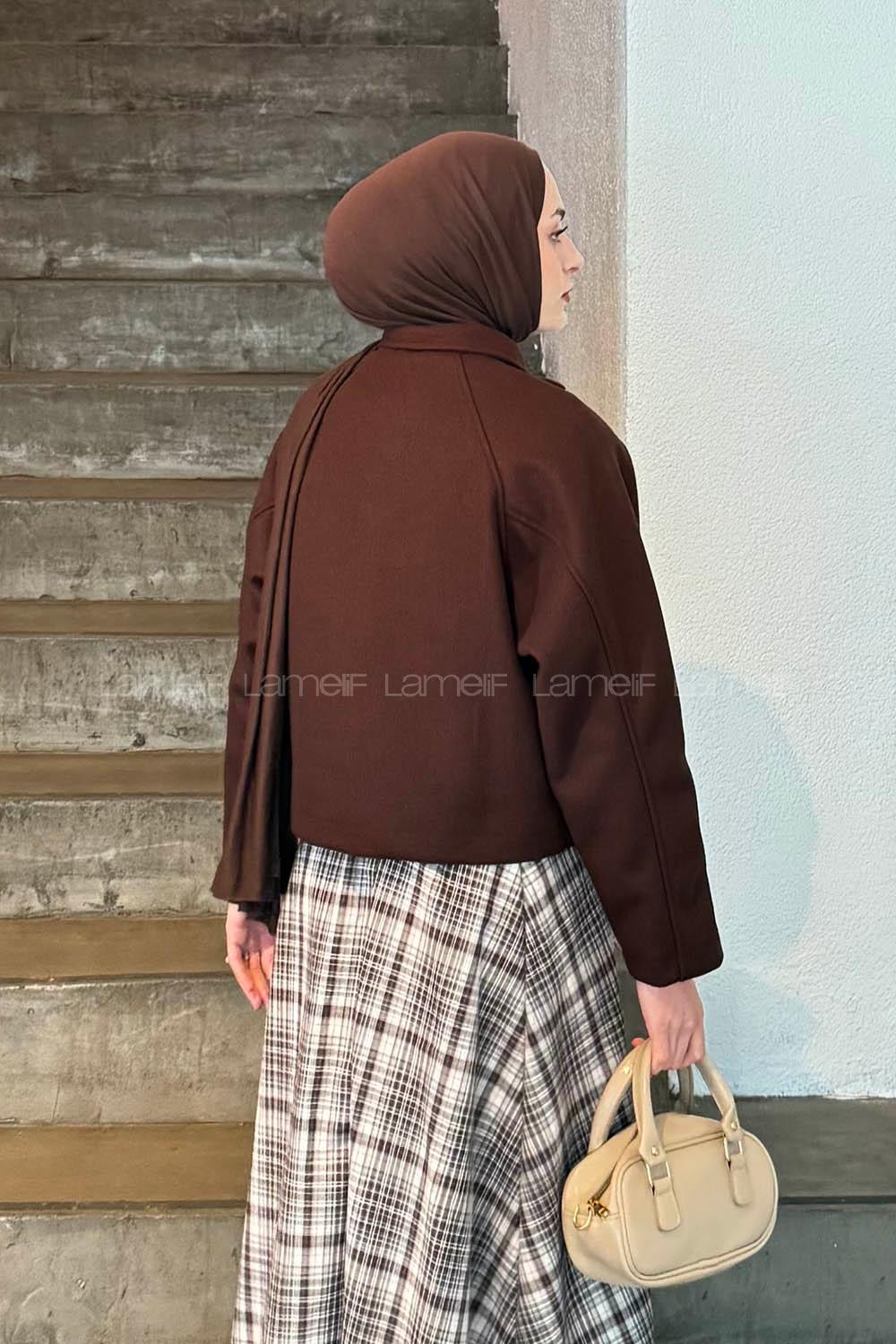 Lamelif Cepli Kaşe Ceket Acı Kahve