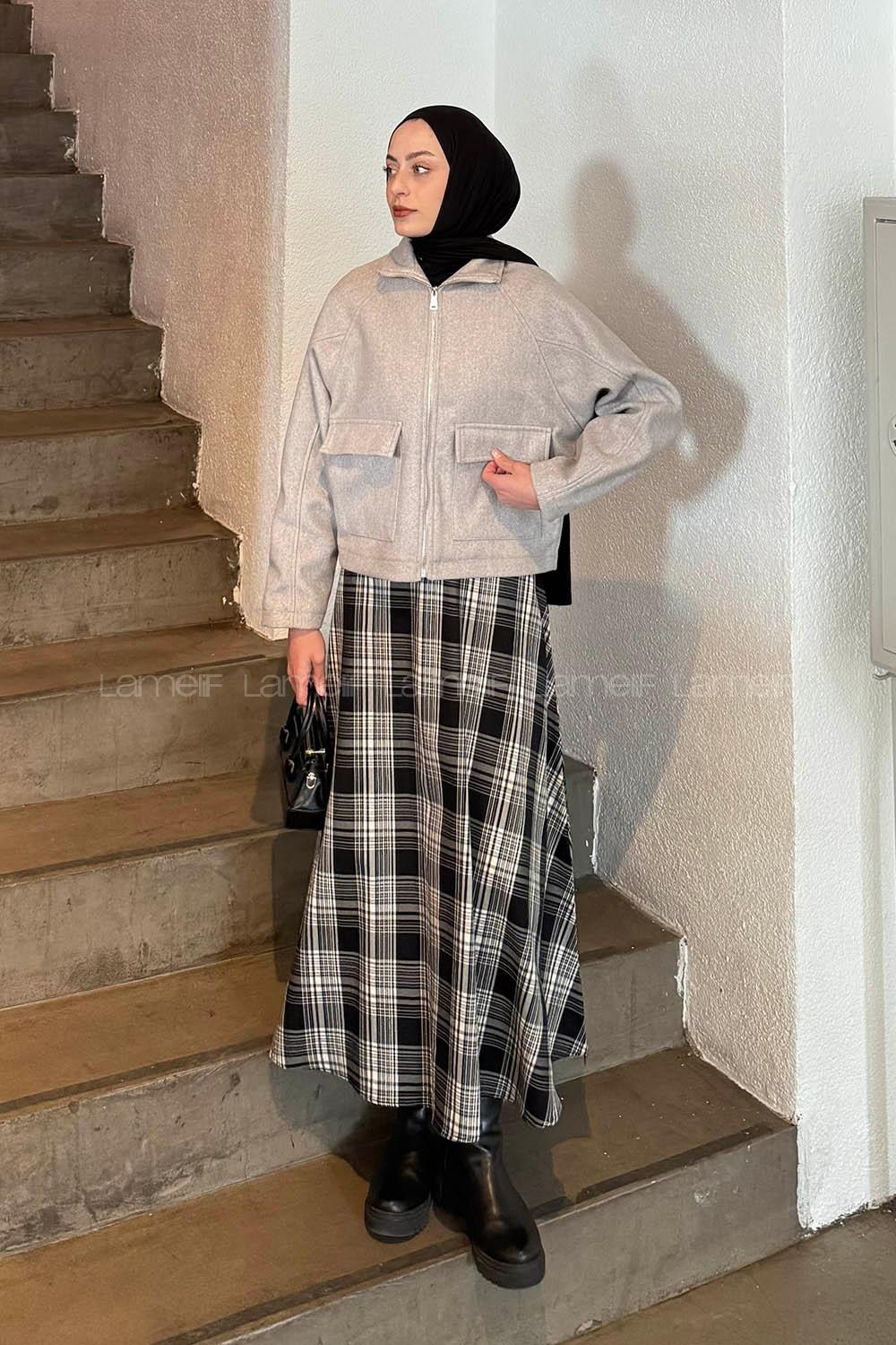 Lamelif Cepli Kaşe Ceket Gri