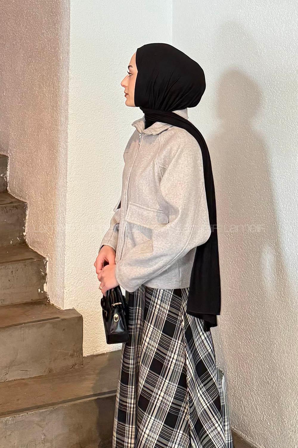 Lamelif Cepli Kaşe Ceket Gri