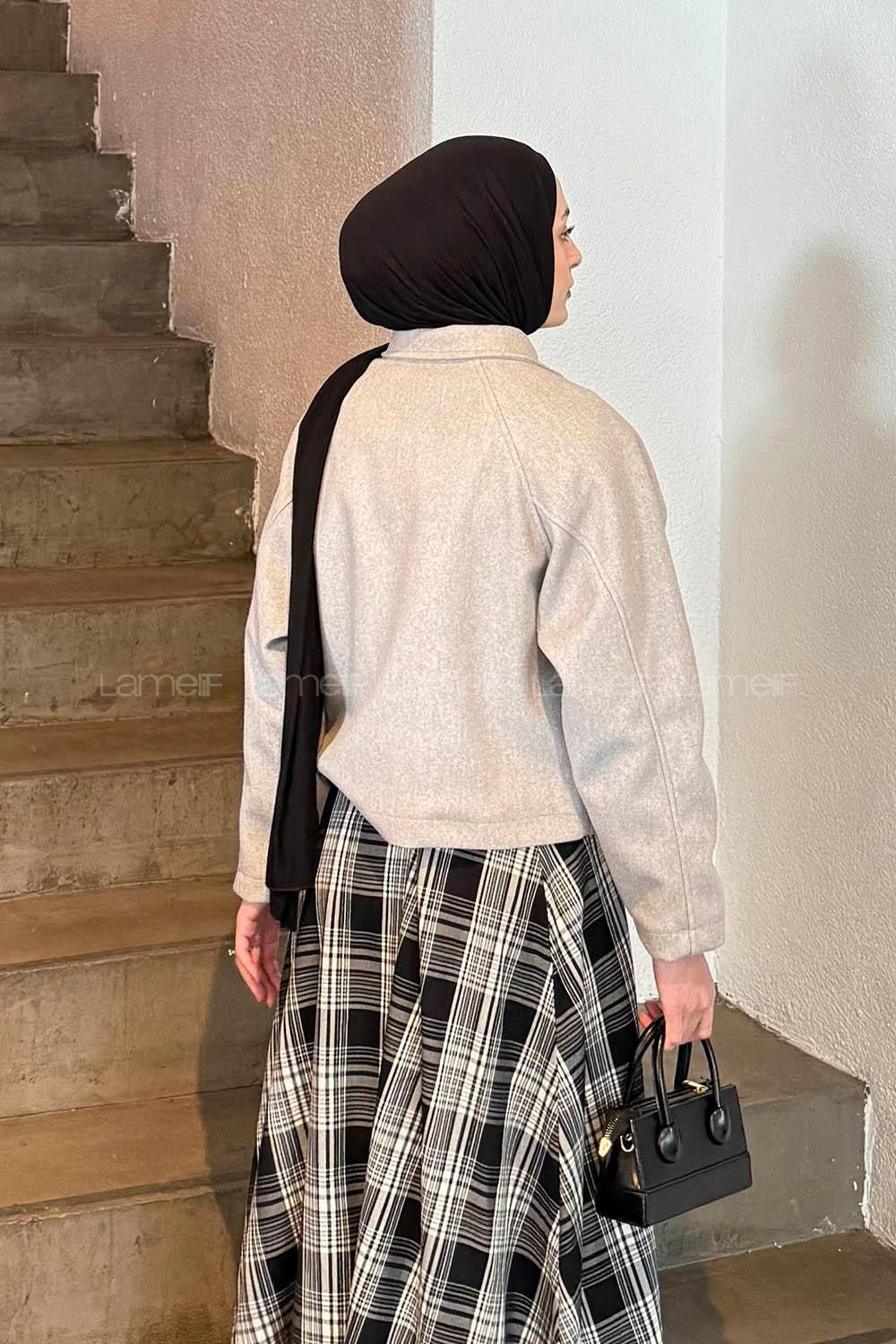 Lamelif Cepli Kaşe Ceket Gri