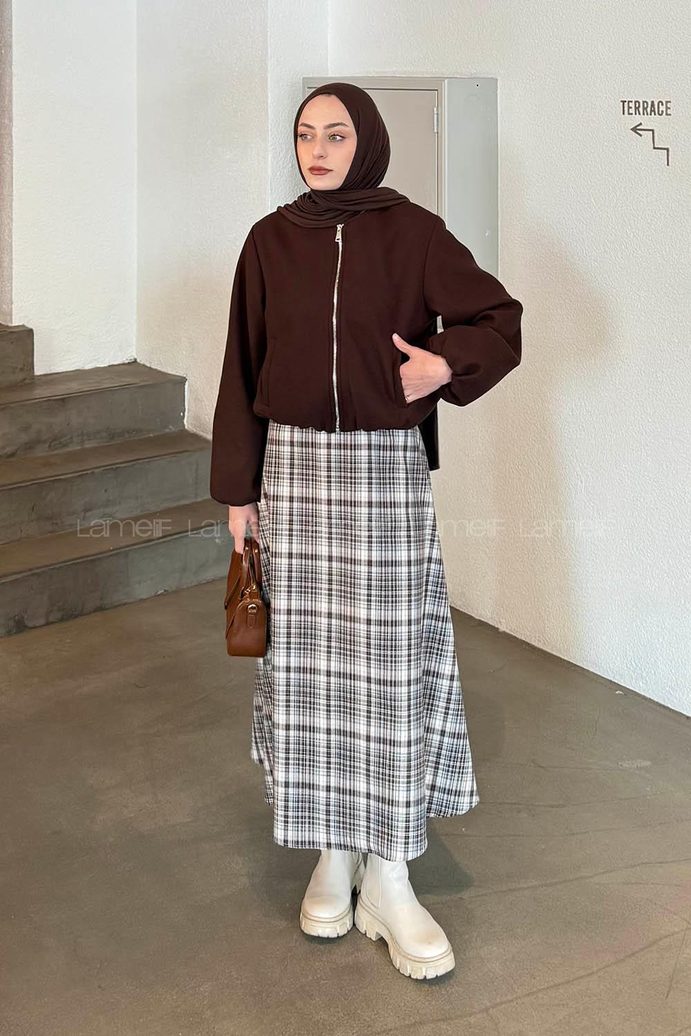 Lamelif Fermuarlı Kaşe Ceket Acı Kahve