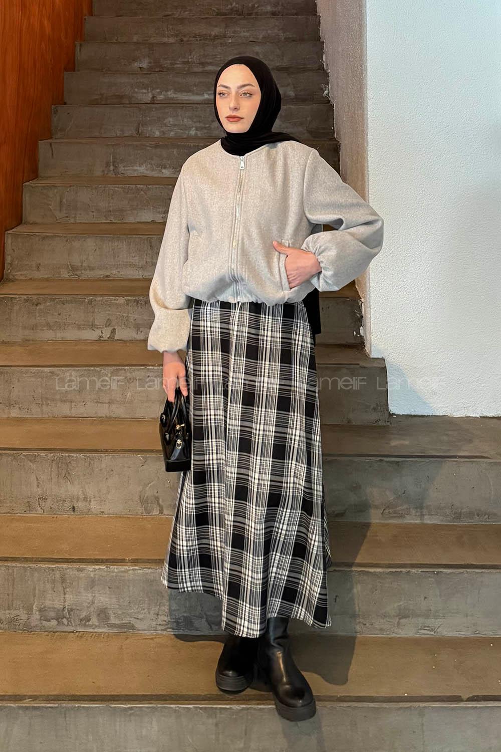 Gray Crew Neck Long Arm Stamp Fabric Jacket