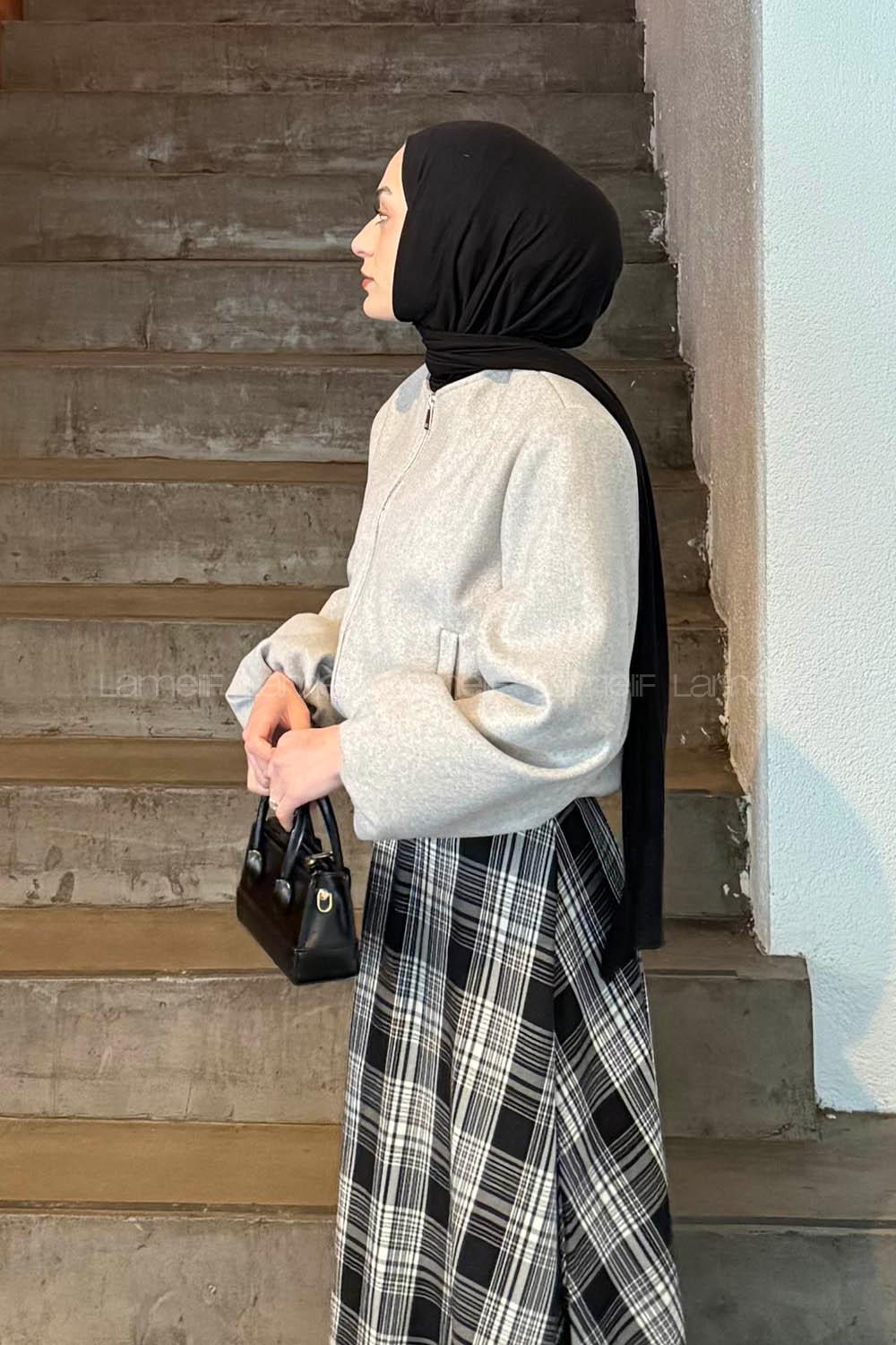 Gray Crew Neck Long Arm Stamp Fabric Jacket