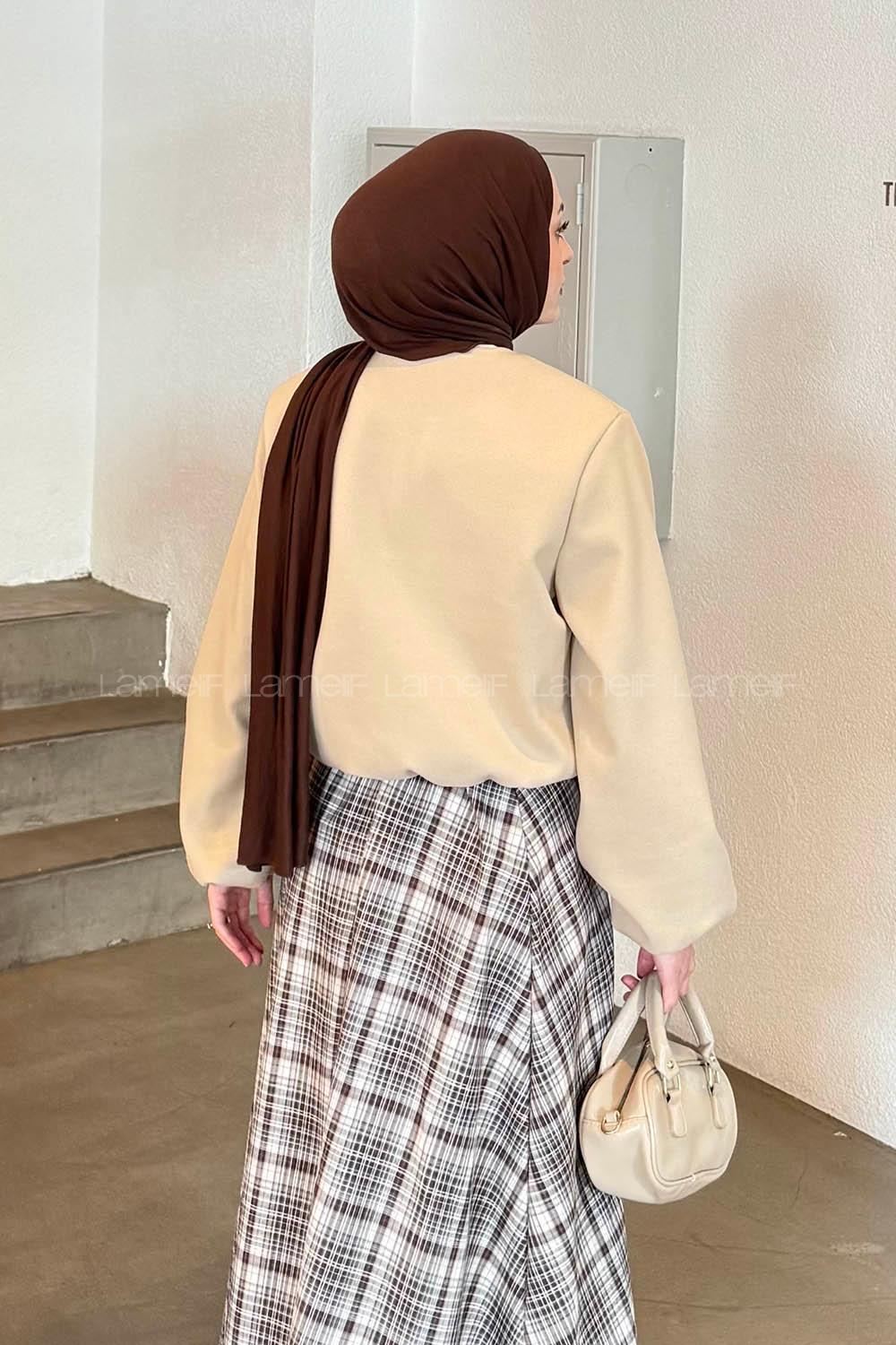 Stone Crew Neck Long Arm Stamp Fabric Jacket