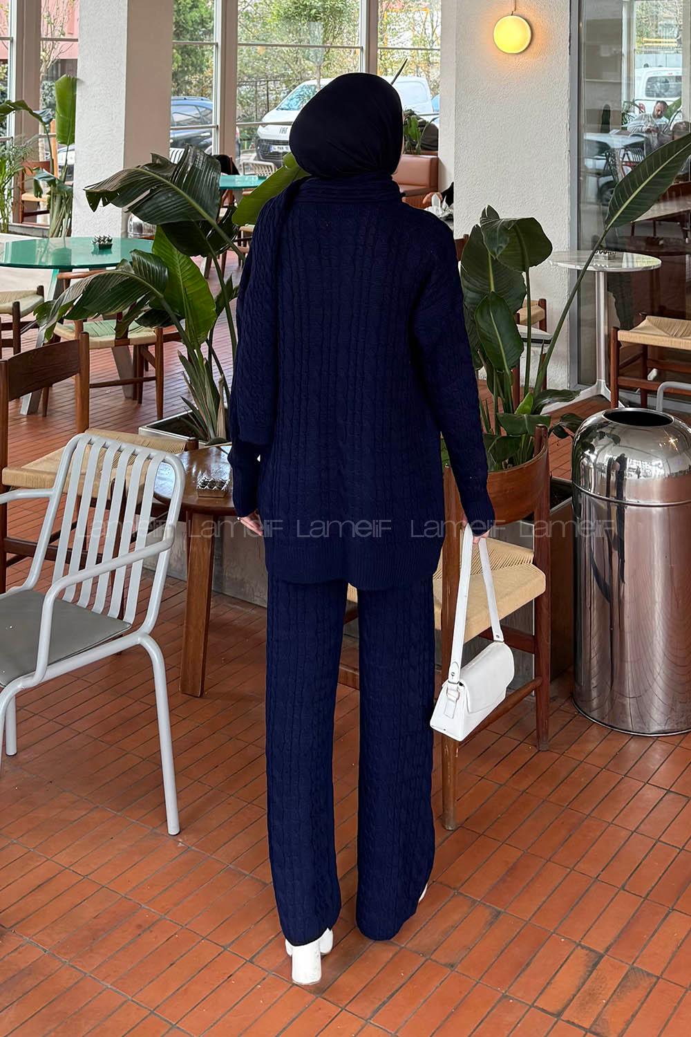 Lamelif Örgü Desen Triko Takım Lacivert