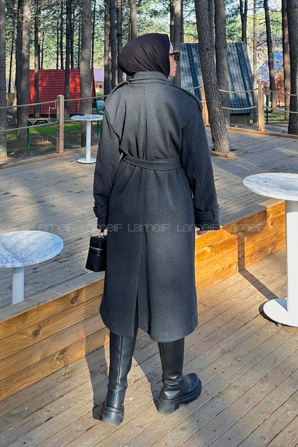 Lamelif Bağlama Detaylı Kaşe Kaban Antrasit