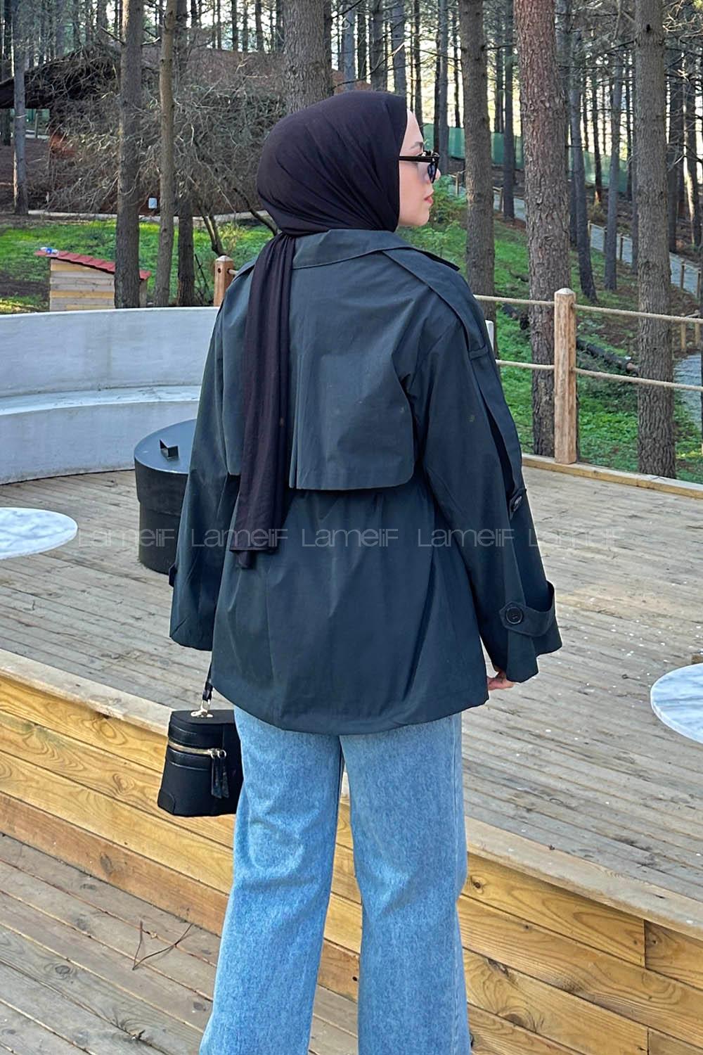Lamelif Bağlama Detaylı Trençkot Haki
