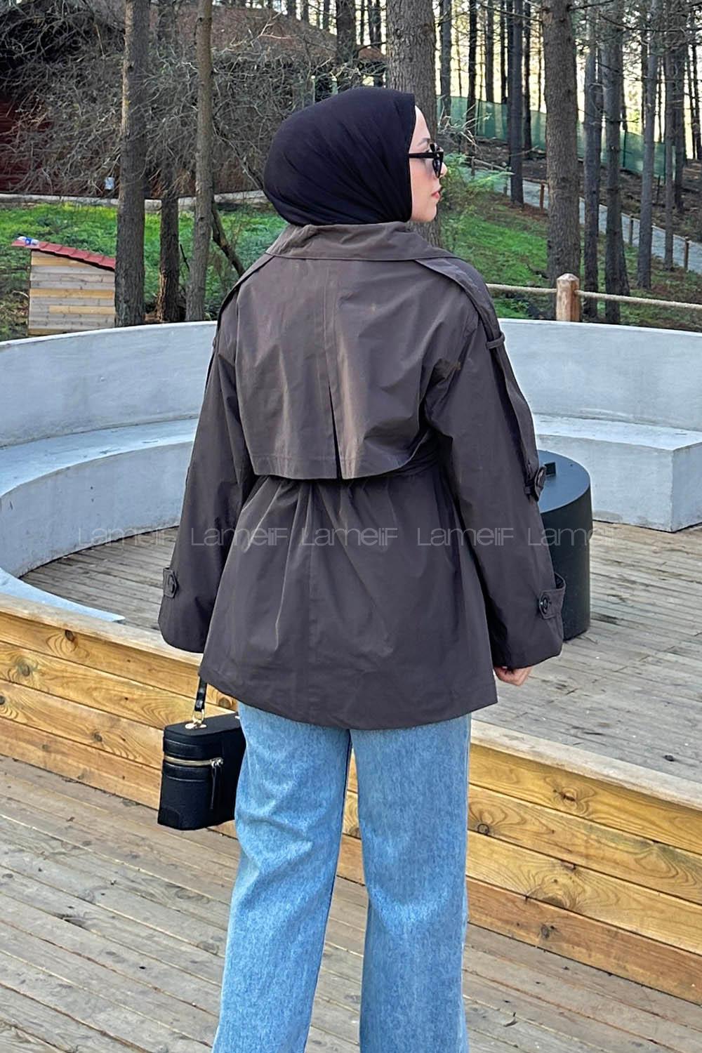 Dark Brown Long Arm Polyester Trench Coat