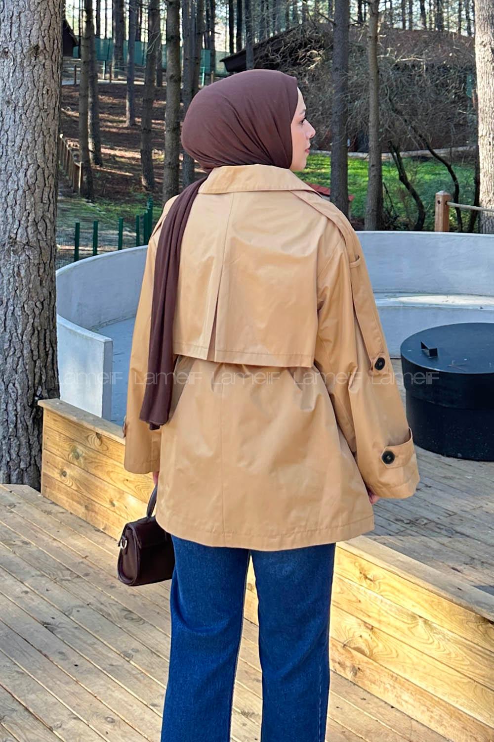 Lamelif Bağlama Detaylı Trençkot Taba