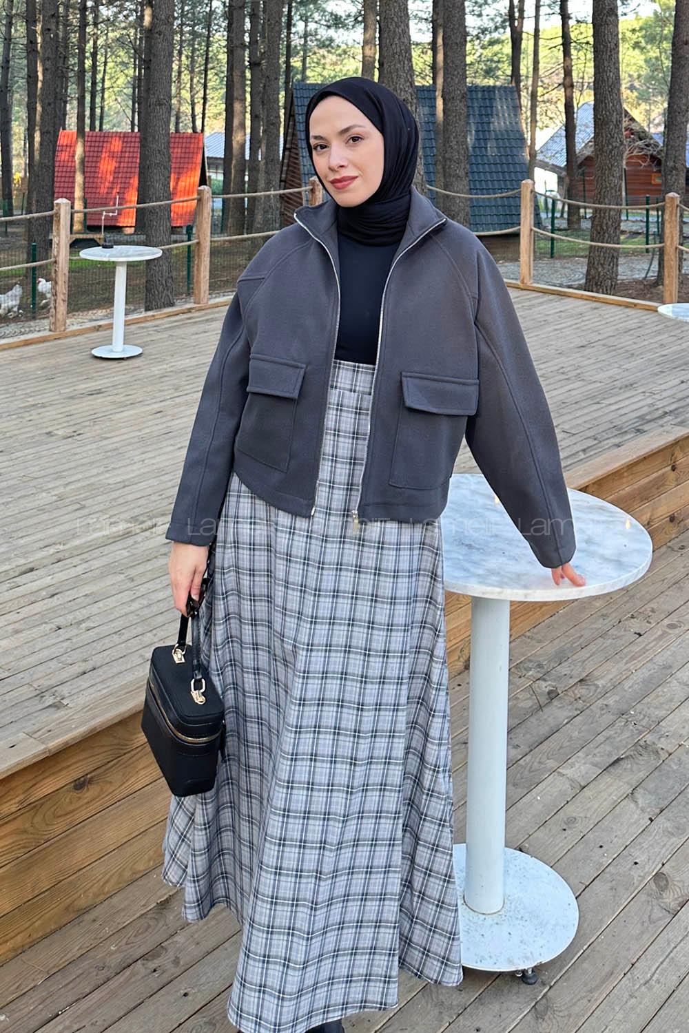 Lamelif Cepli Kaşe Ceket Antrasit