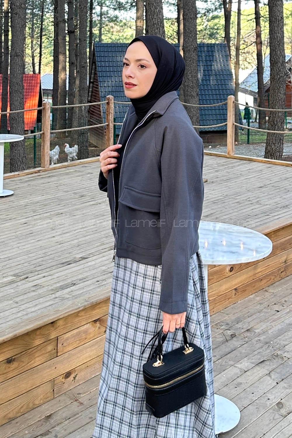 Lamelif Cepli Kaşe Ceket Antrasit