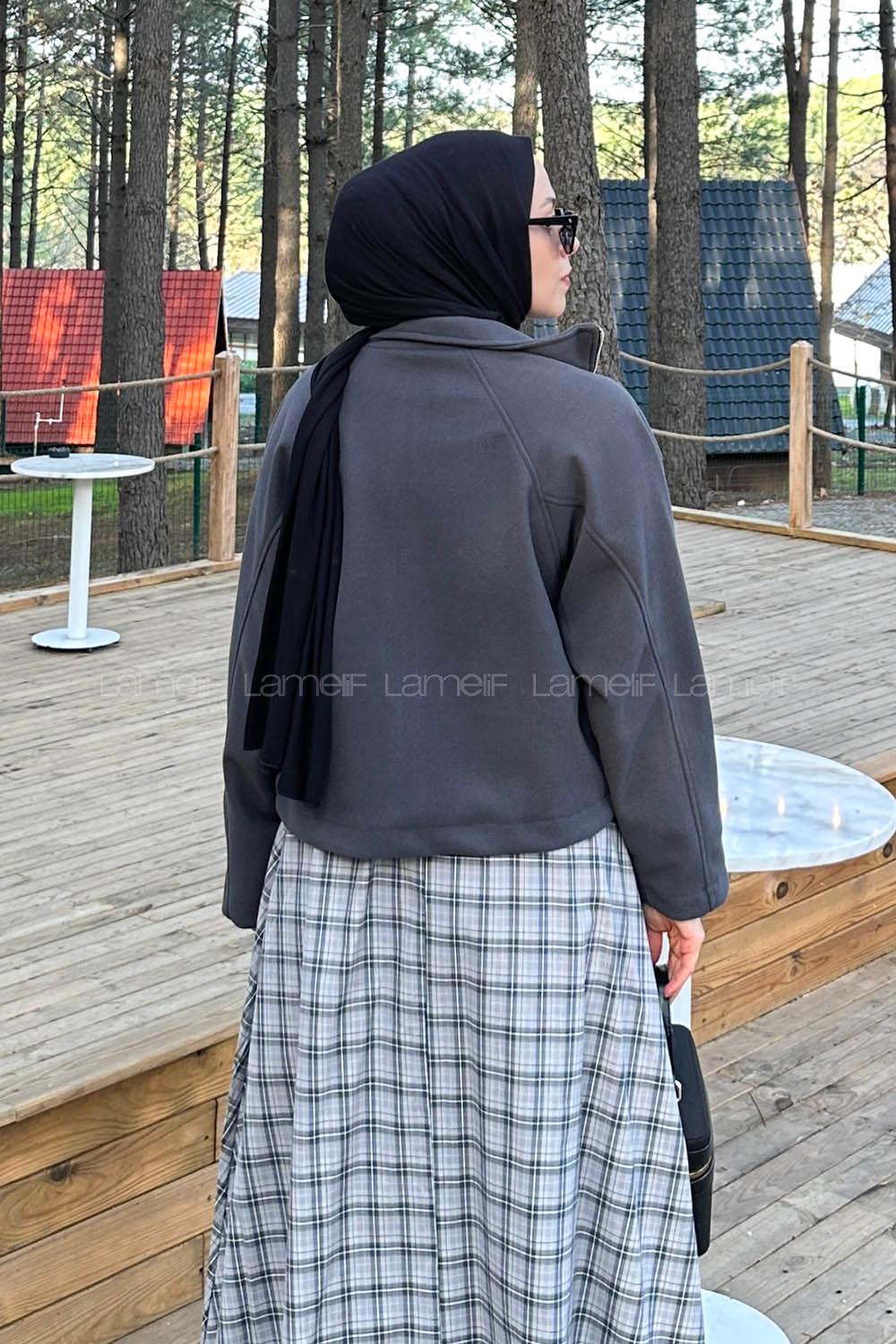 Lamelif Cepli Kaşe Ceket Antrasit