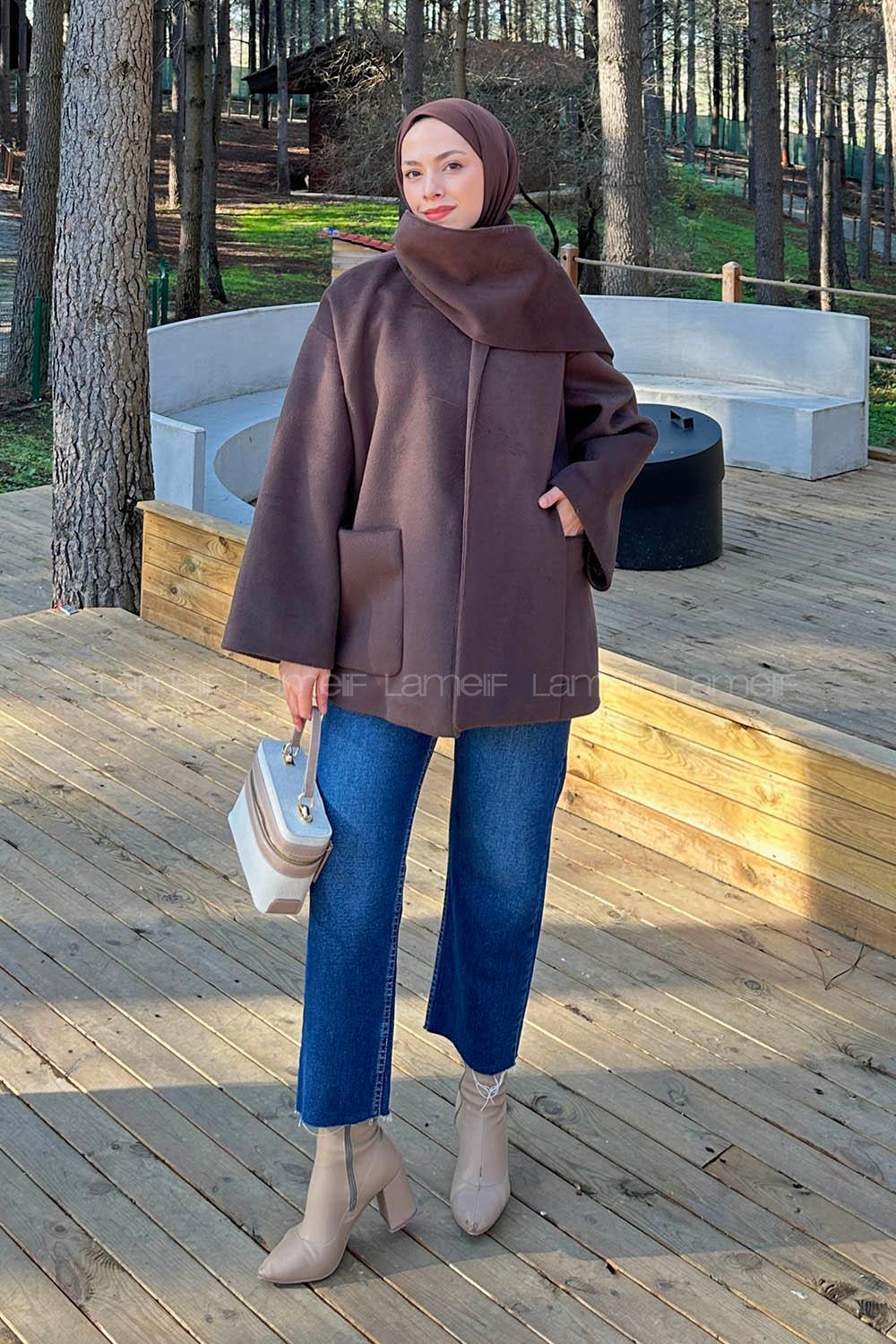 Lamelif Cepli Kaşe Kaban Acı Kahve