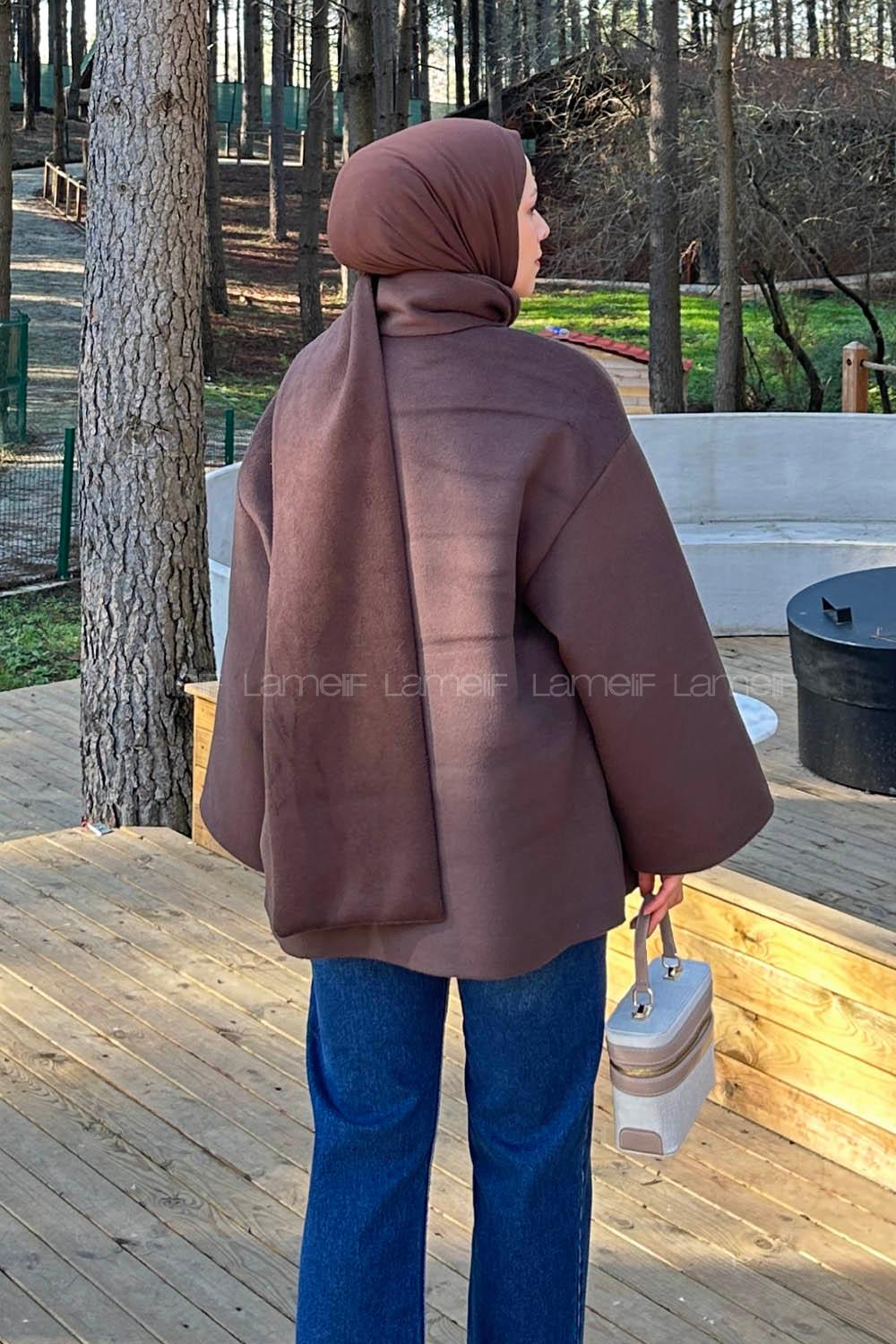 Lamelif Cepli Kaşe Kaban Acı Kahve