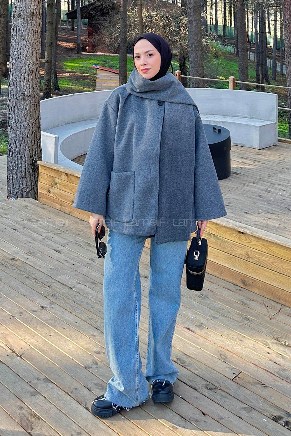 Anthracite Scarf Neck Long Arm Coat