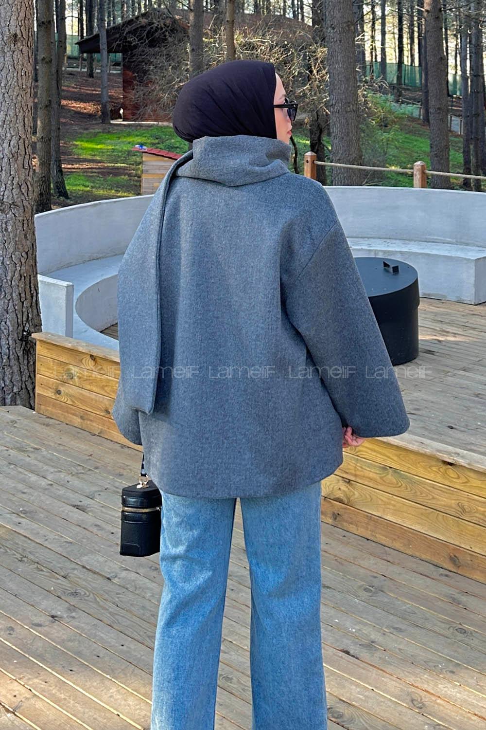 Anthracite Scarf Neck Long Arm Coat