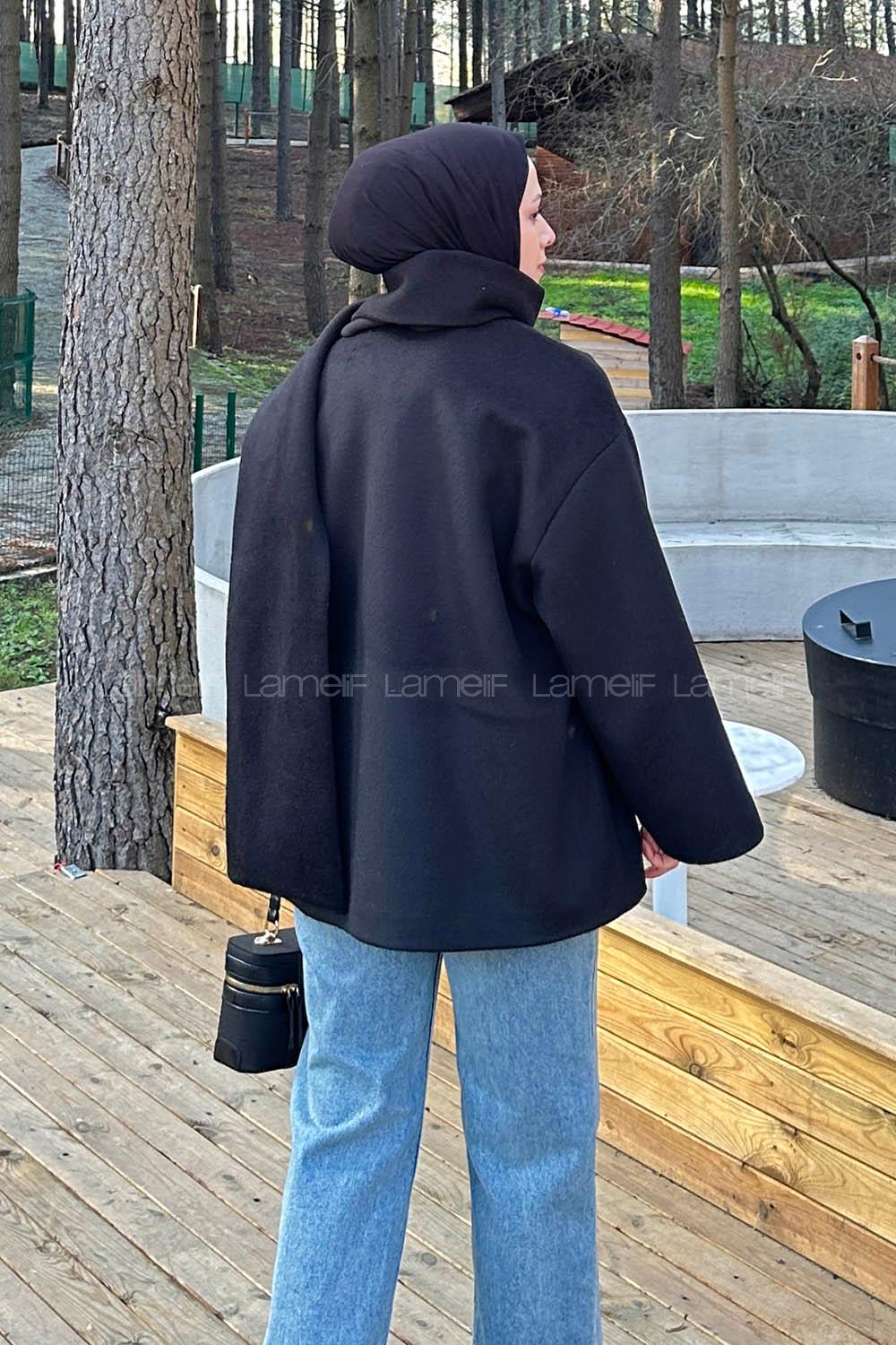 Black Scarf Neck Long Arm Coat